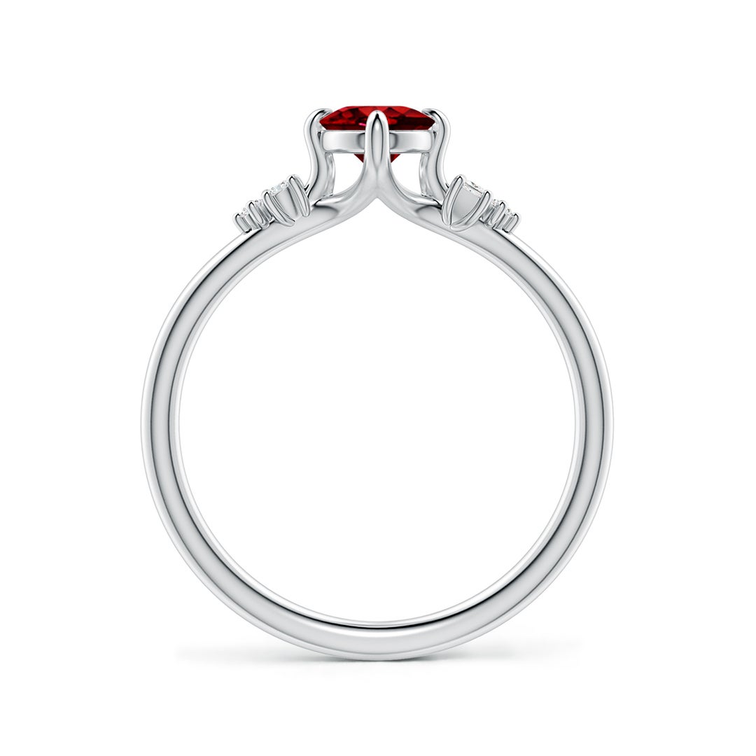7x5mm Labgrown Lab-Grown Oval Ruby Engagement Ring with Mixed Cut Diamonds in White Gold - side 3