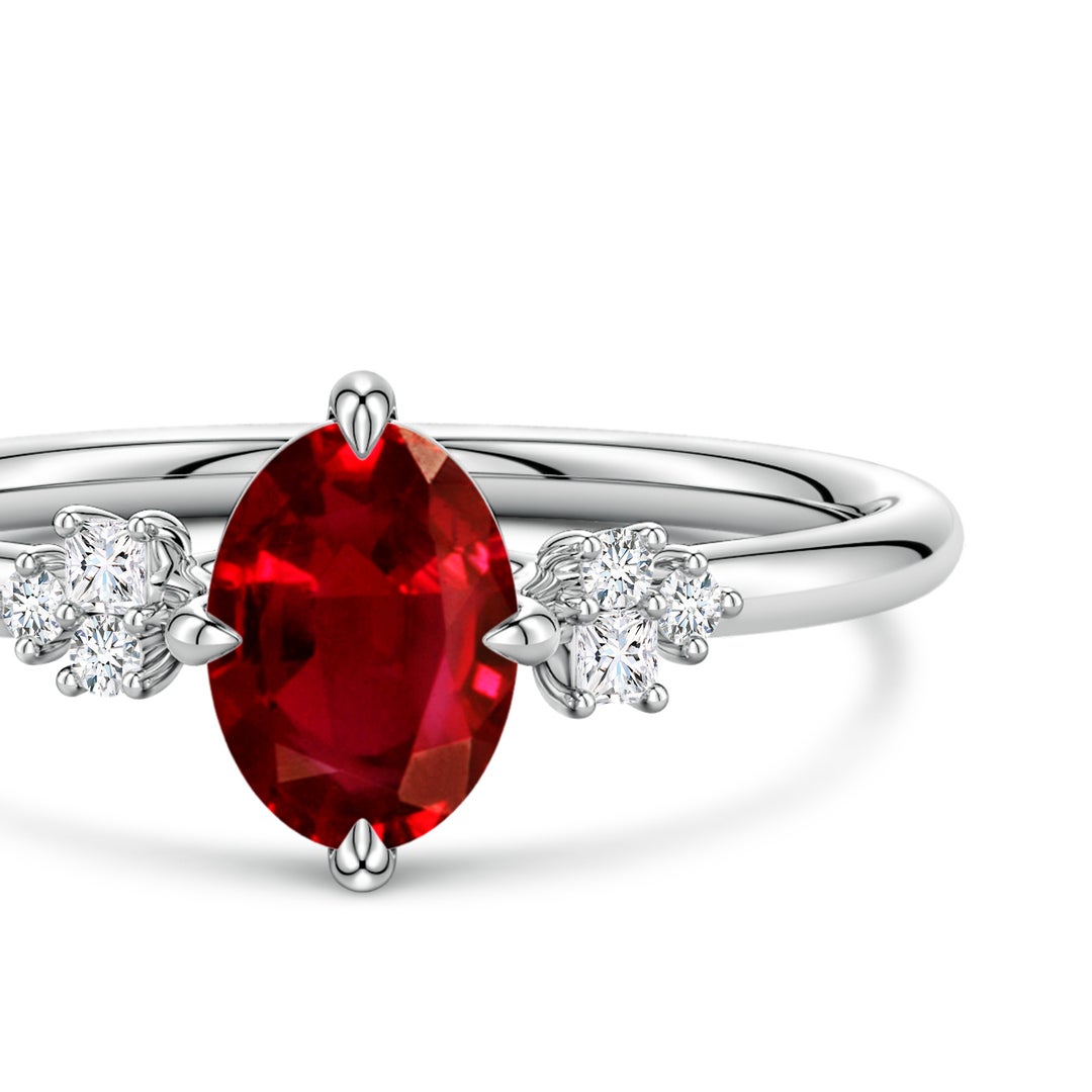 7x5mm Labgrown Lab-Grown Oval Ruby Engagement Ring with Mixed Cut Diamonds in White Gold - side 5