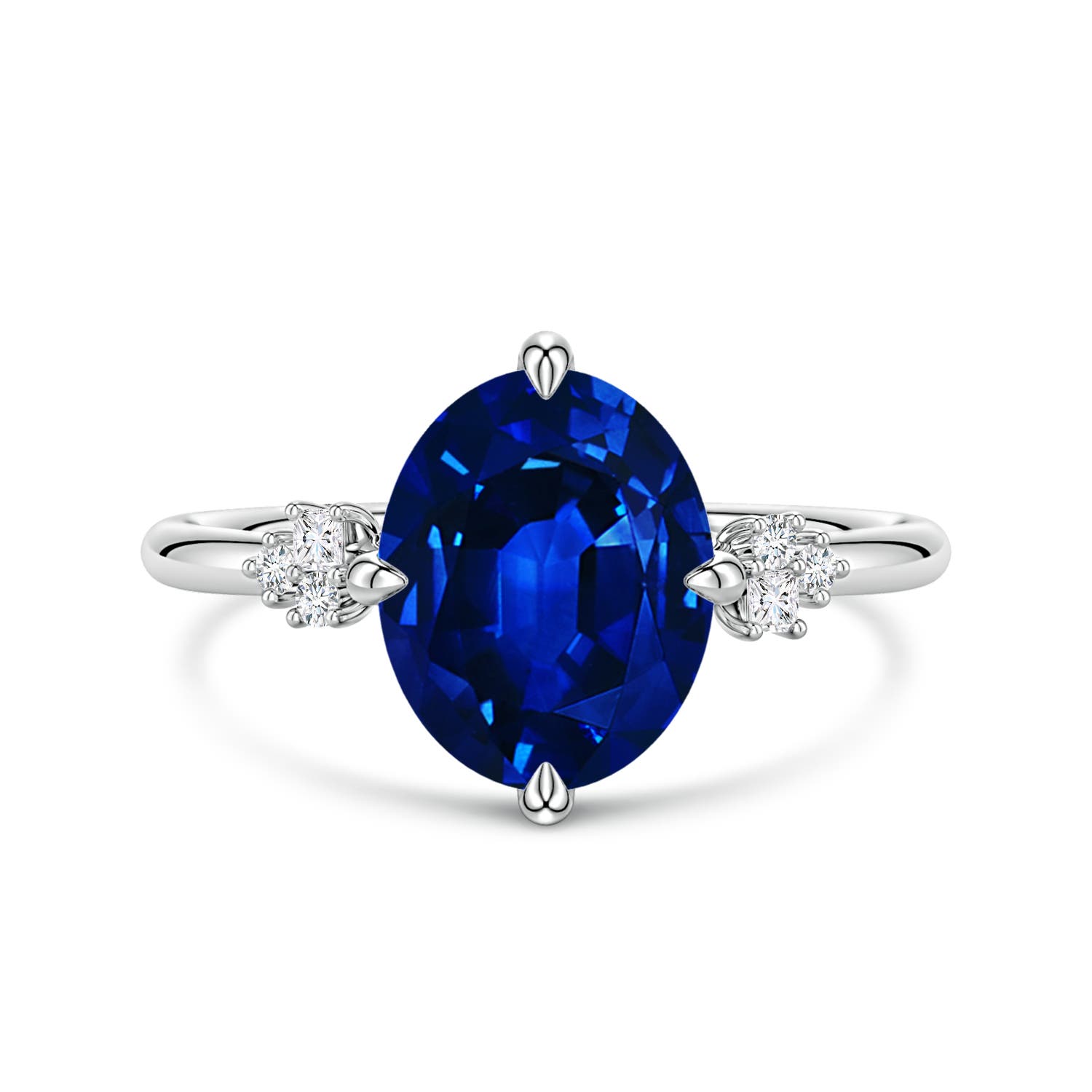 10x8mm Labgrown Lab-Grown Oval Blue Sapphire Engagement Ring with Mixed Cut Diamonds in 18K White Gold