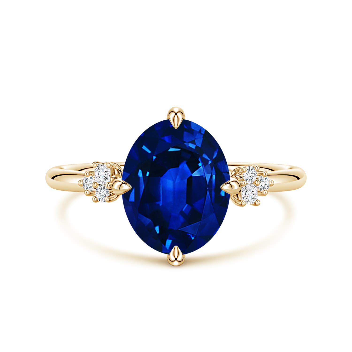 Angara 3.3 Carats Lab-Grown Oval Blue Sapphire Engagement Ring with Mixed Cut Diamonds in 18K Yellow Gold