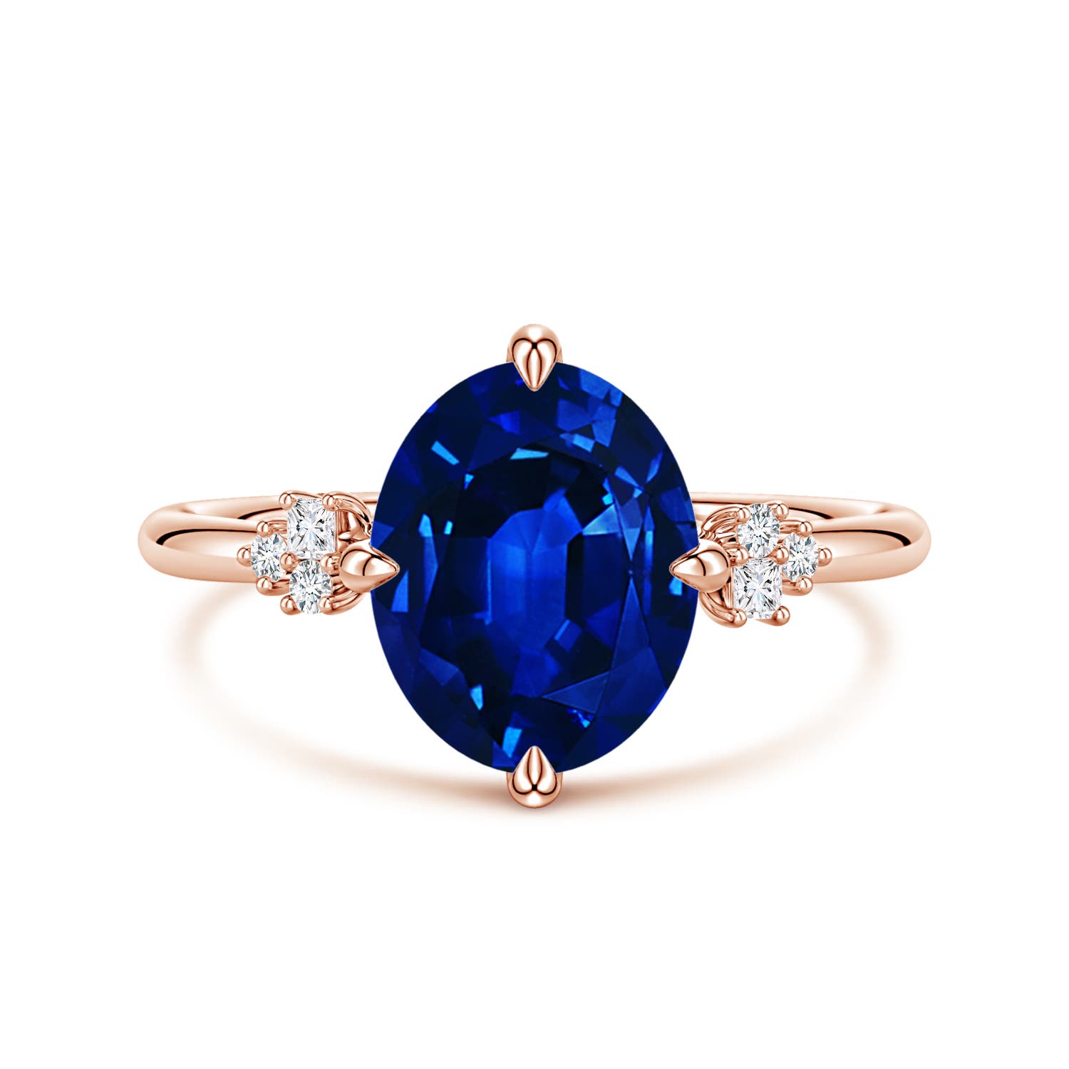 Angara 3.3 Carats Lab-Grown Oval Blue Sapphire Engagement Ring with Mixed Cut Diamonds in 14K Rose Gold