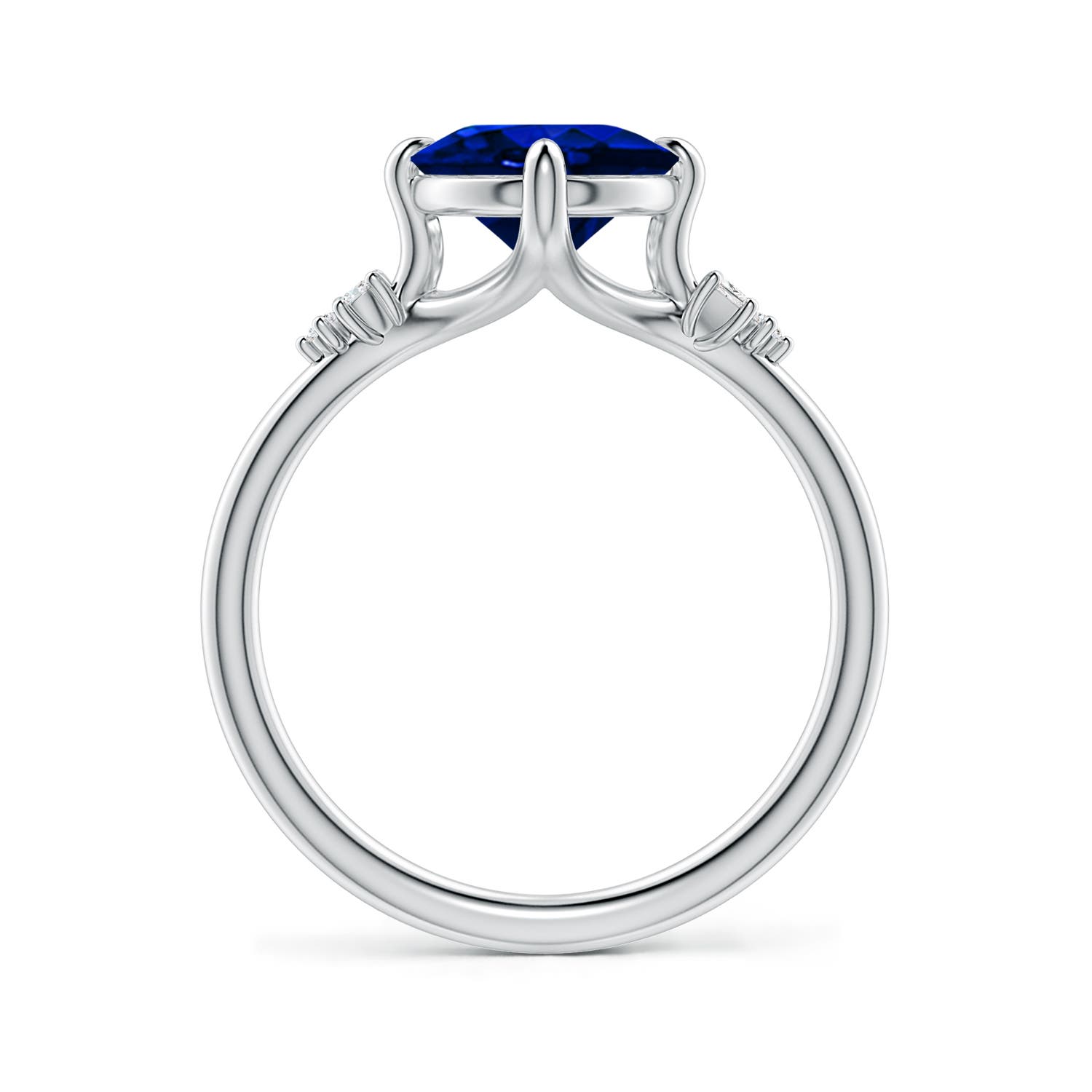 10x8mm Labgrown Lab-Grown Oval Blue Sapphire Engagement Ring with Mixed Cut Diamonds in White Gold