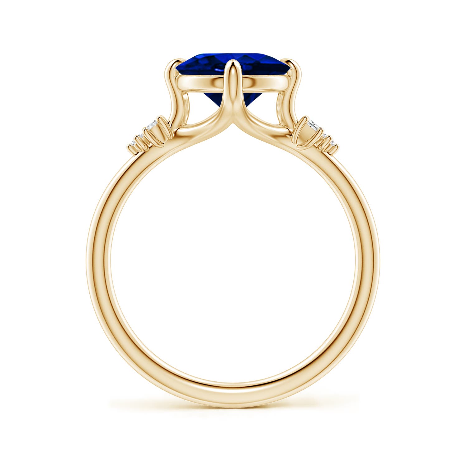 10x8mm Labgrown Lab-Grown Oval Blue Sapphire Engagement Ring with Mixed Cut Diamonds in Yellow Gold