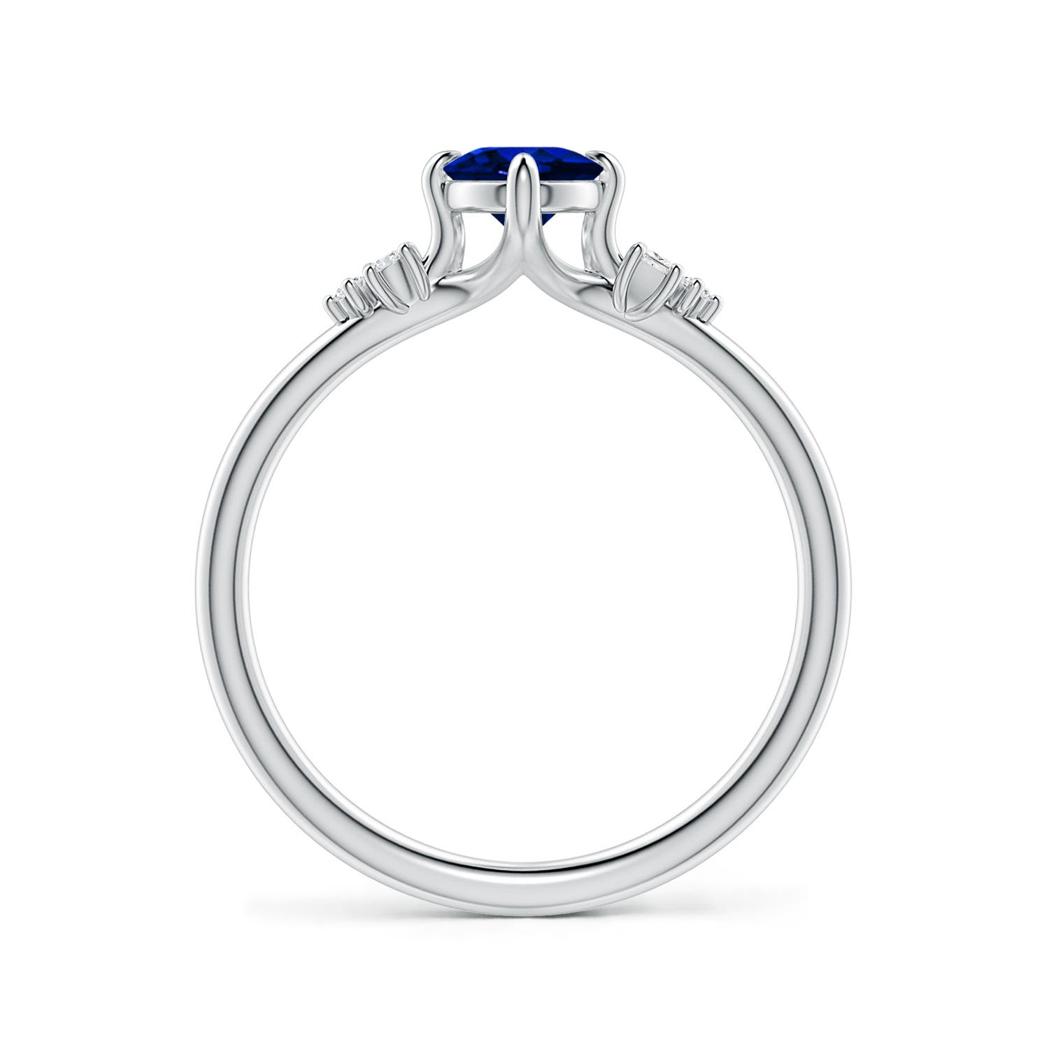 7x5mm Labgrown Lab-Grown Oval Blue Sapphire Engagement Ring with Mixed Cut Diamonds in White Gold - side 3