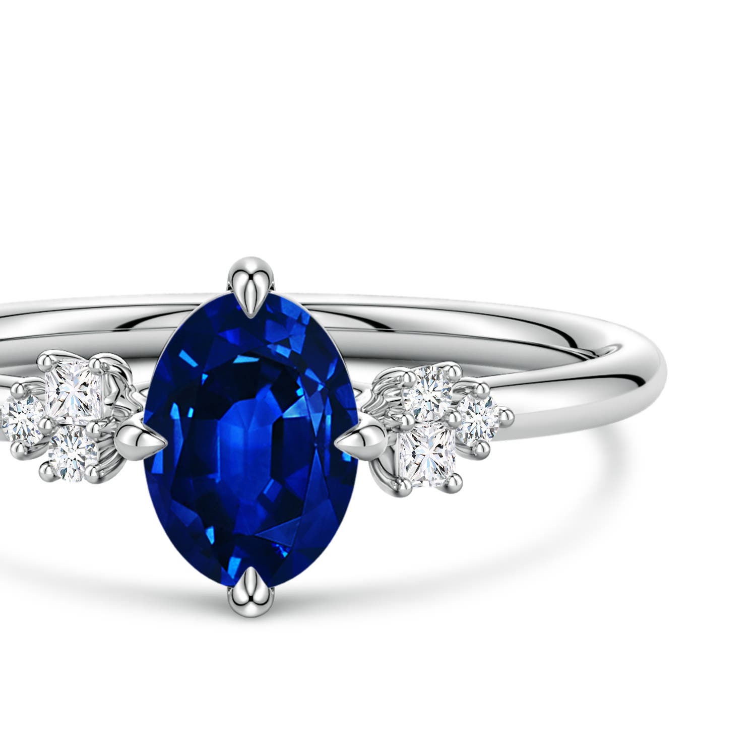 7x5mm Labgrown Lab-Grown Oval Blue Sapphire Engagement Ring with Mixed Cut Diamonds in White Gold - side 5