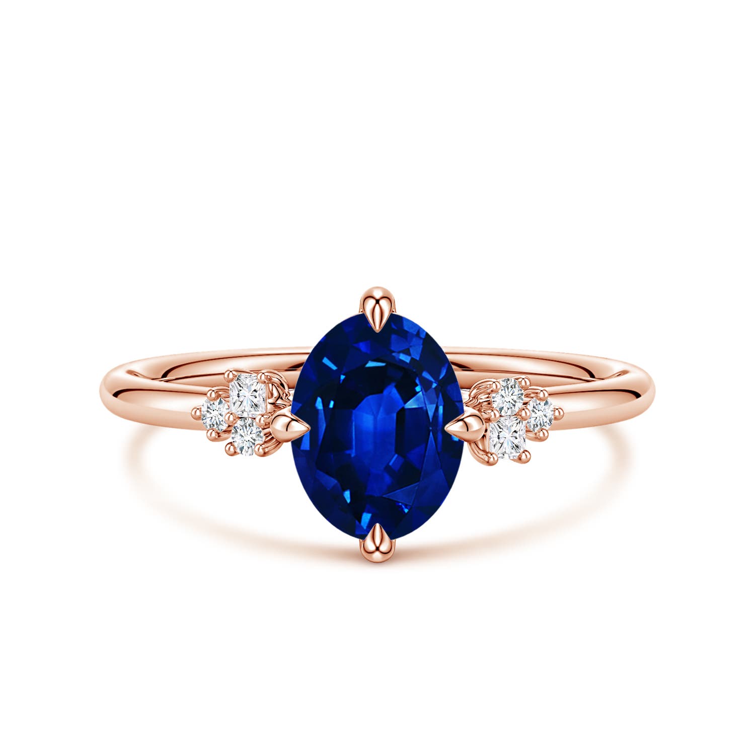 Angara 1.55 Carats Lab-Grown Oval Blue Sapphire Engagement Ring with Mixed Cut Diamonds in 18K Rose Gold