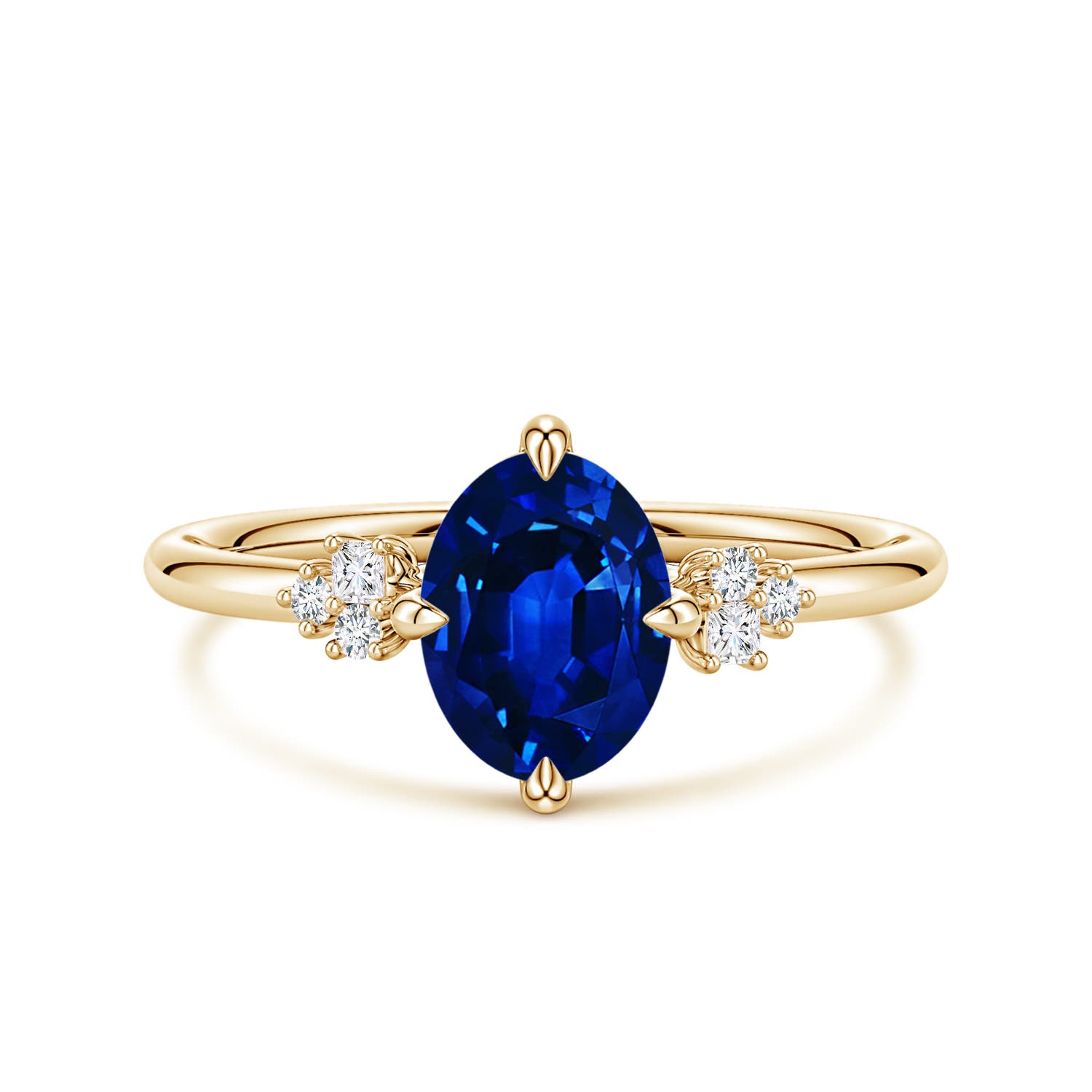 Angara 1.55 Carats Lab-Grown Oval Blue Sapphire Engagement Ring with Mixed Cut Diamonds in 14K Yellow Gold