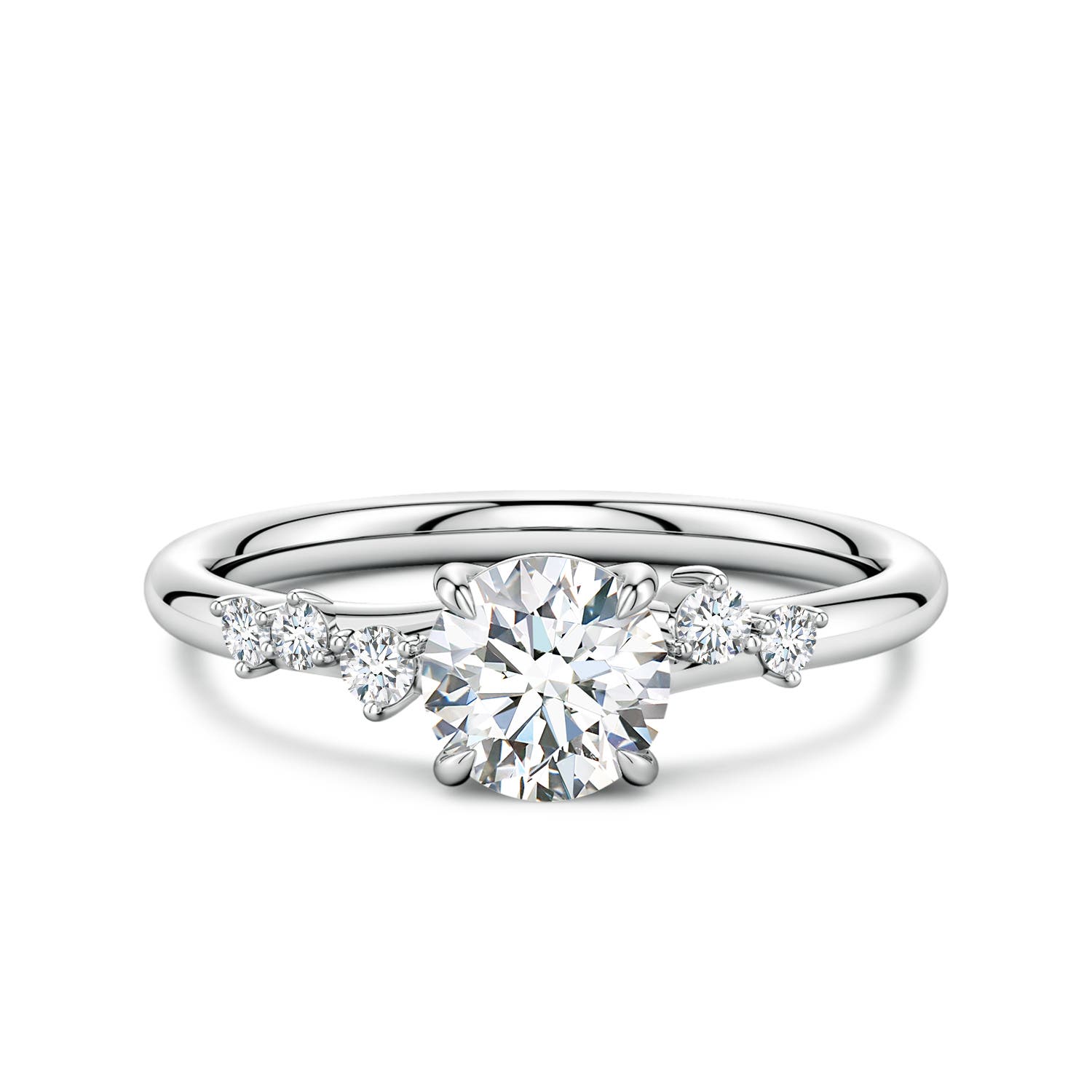 6mm FGVS Round Lab-Grown Diamond Engagement Ring with Scattered Accents in 18K White Gold