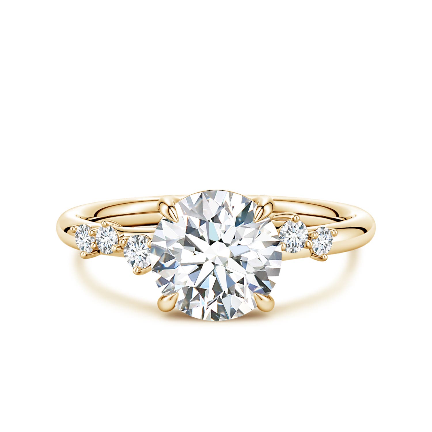 8mm FGVS Round Lab-Grown Diamond Engagement Ring with Scattered Accents in Yellow Gold