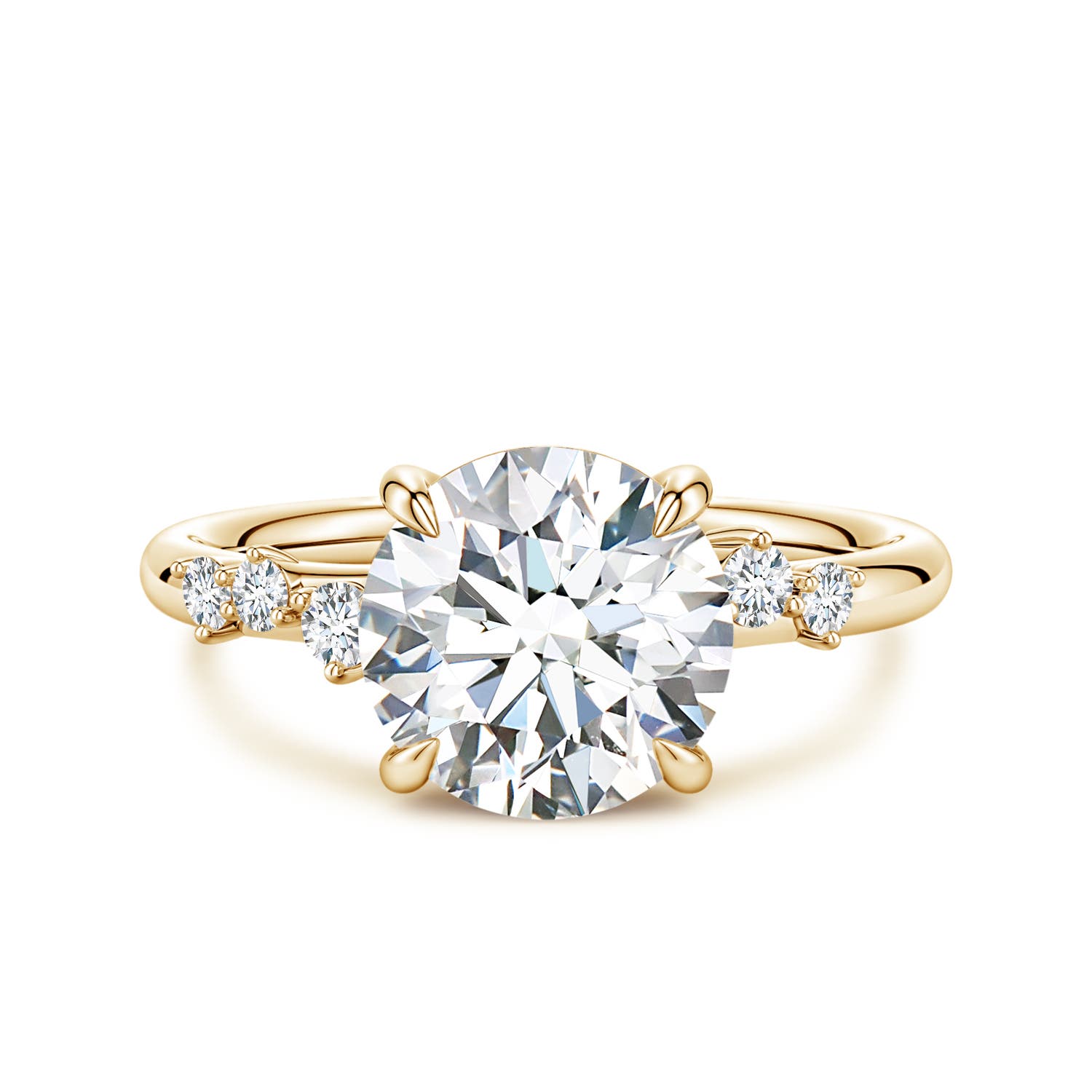 9.2mm FGVS Round Lab-Grown Diamond Engagement Ring with Scattered Accents in Yellow Gold