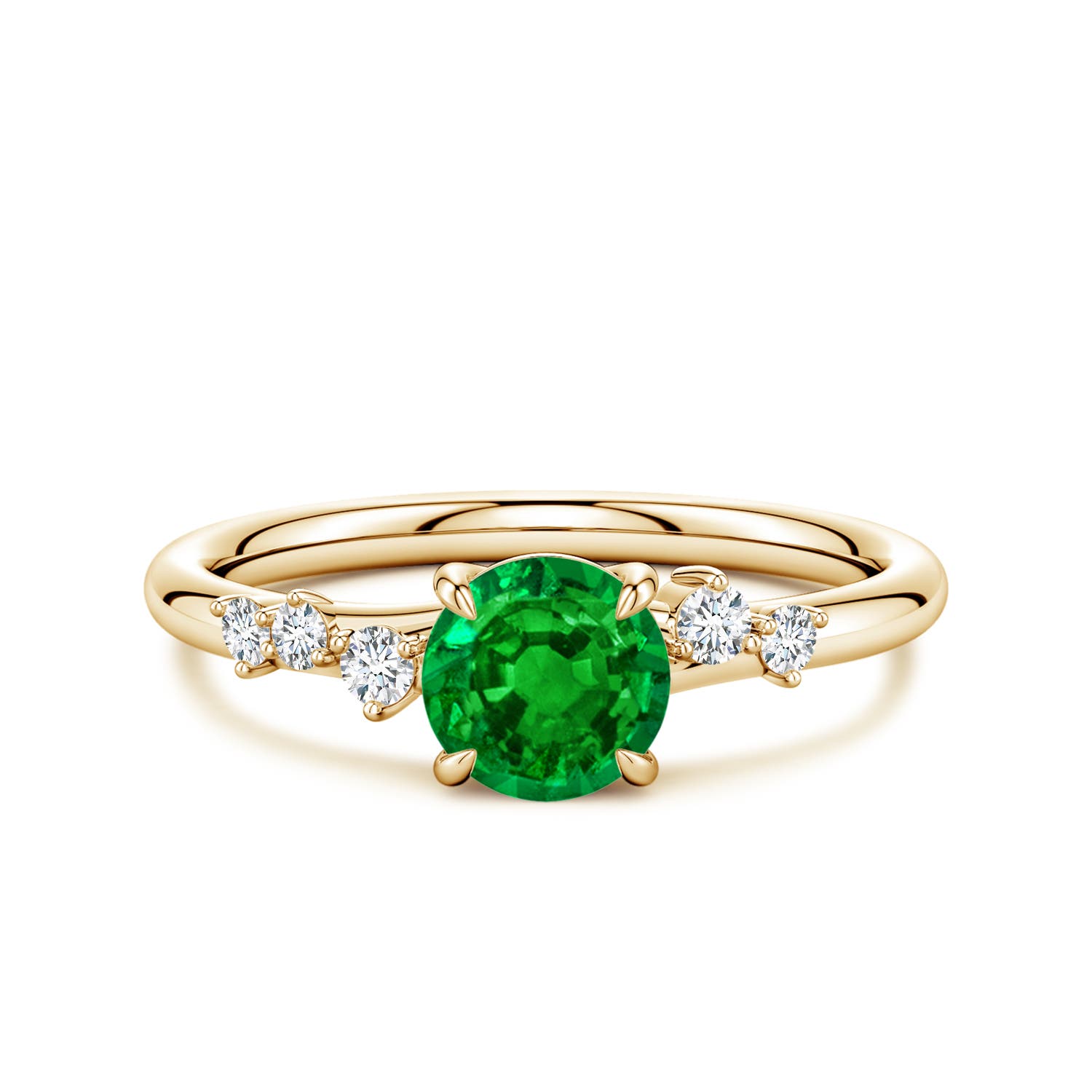 Angara 0.75 Carat Round Lab-Grown Emerald Engagement Ring with Scattered Accents in 18K Yellow Gold