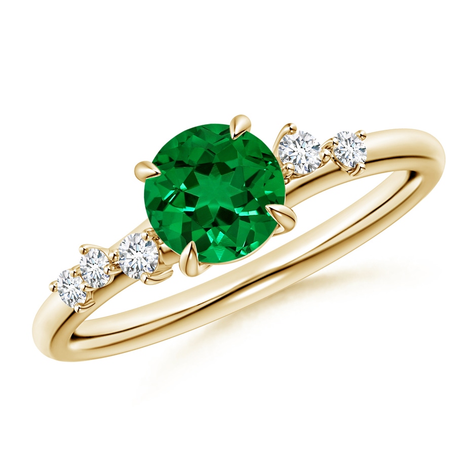 6mm Labgrown Round Lab-Grown Emerald Engagement Ring with Scattered Accents in 18K Yellow Gold 