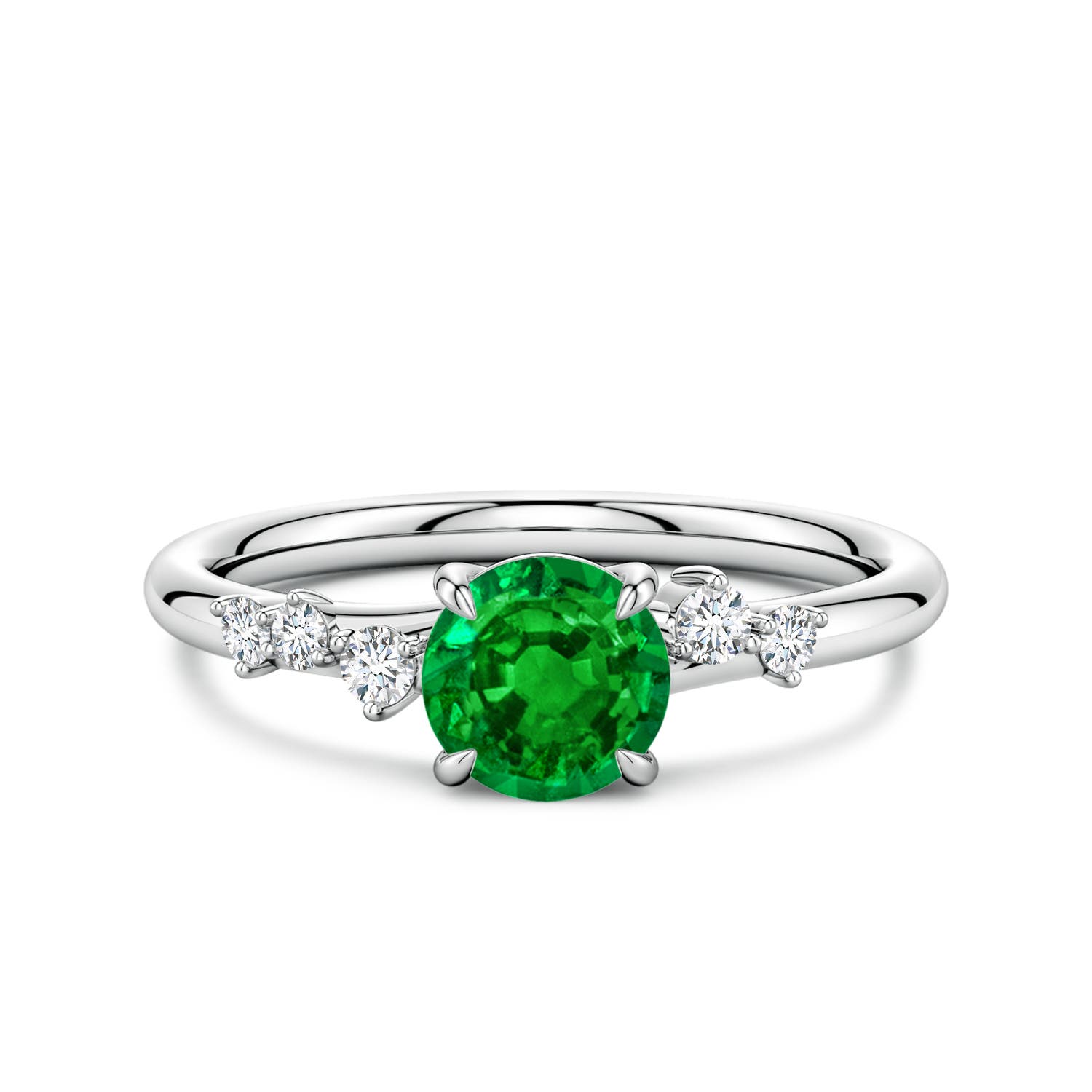 Angara 0.75 Carat Round Lab-Grown Emerald Engagement Ring with Scattered Accents in Platinum