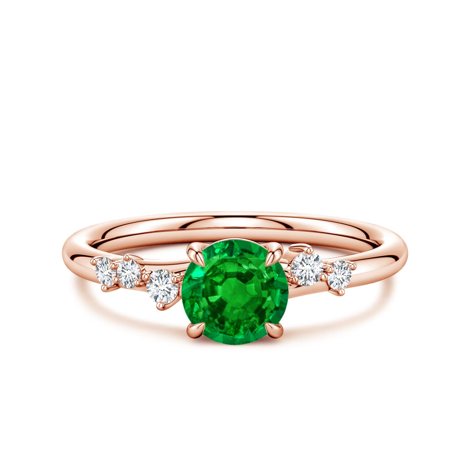 Angara 0.75 Carat Round Lab-Grown Emerald Engagement Ring with Scattered Accents in 14K Rose Gold