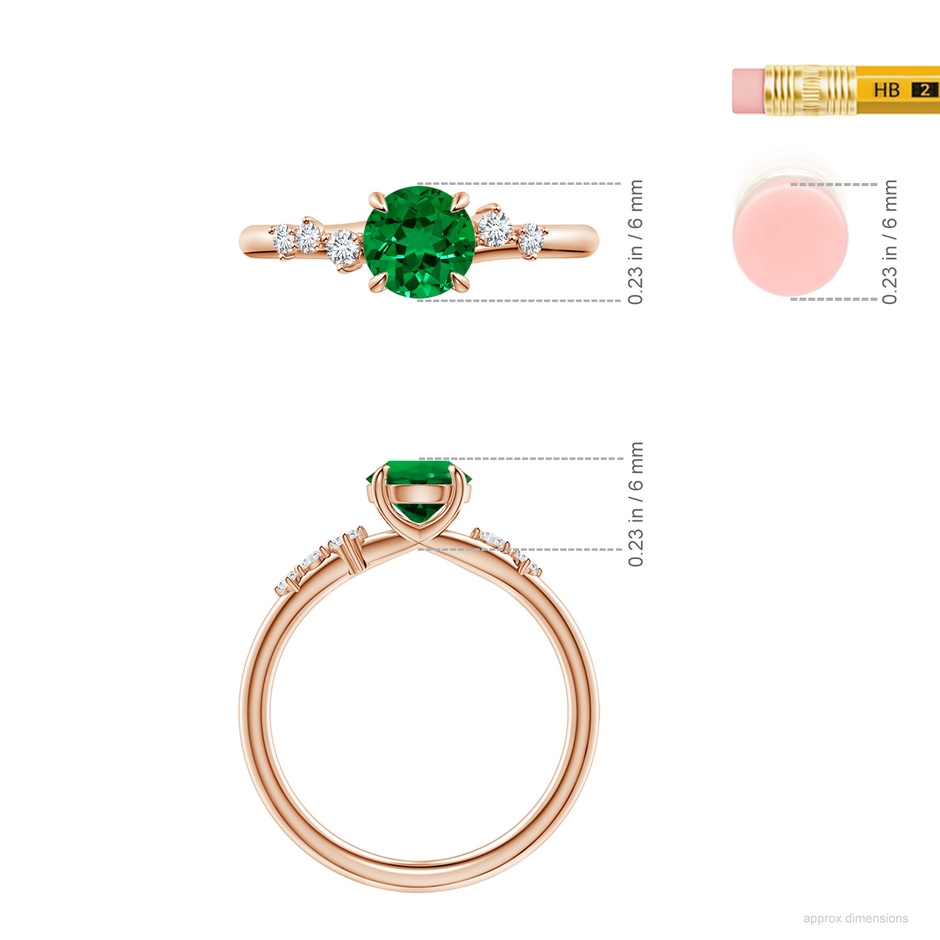 6mm Labgrown Round Lab-Grown Emerald Engagement Ring with Scattered Accents in Rose Gold ruler