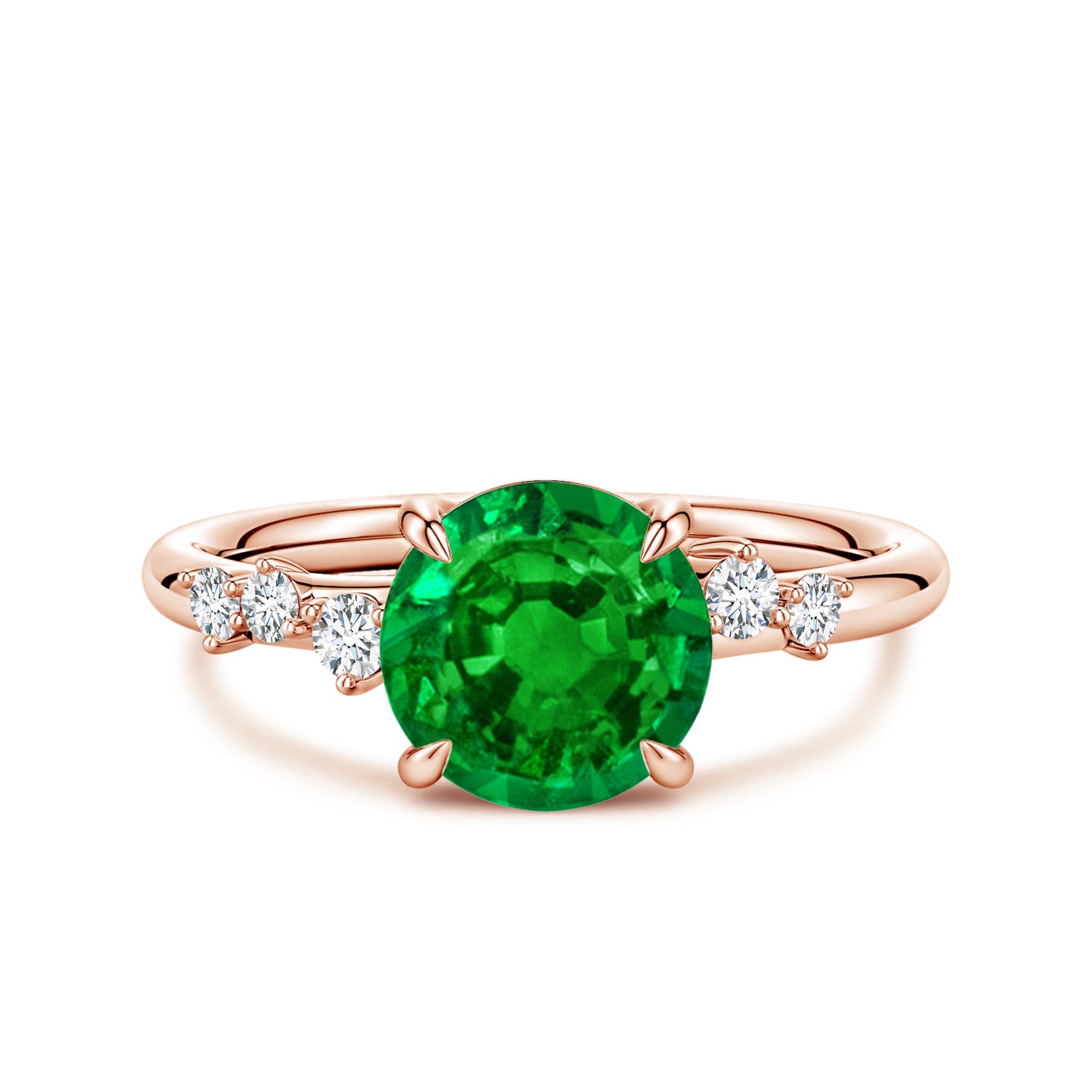 Angara 1.75 Carats Round Lab-Grown Emerald Engagement Ring with Scattered Accents in 18K Rose Gold