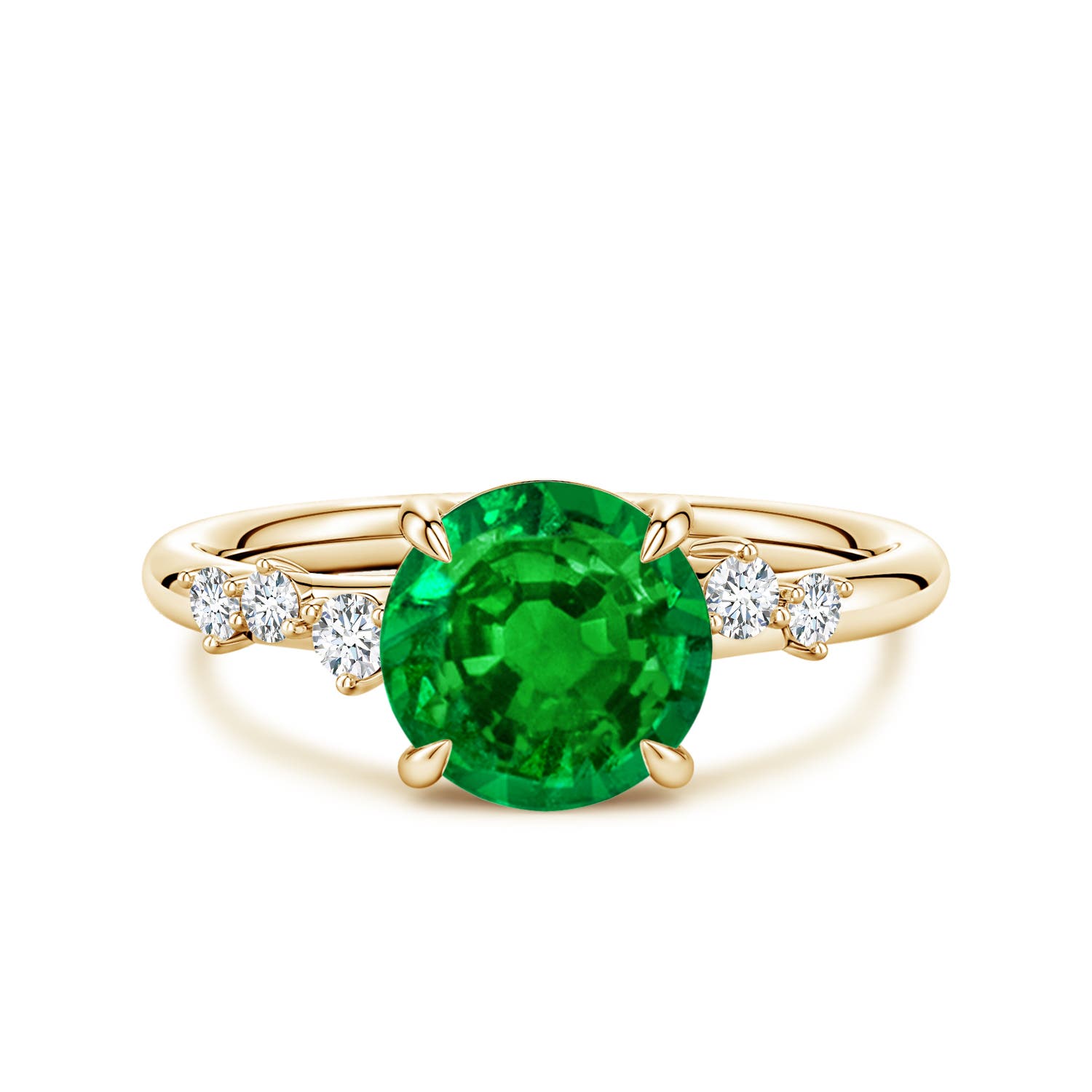 8mm Labgrown Round Lab-Grown Emerald Engagement Ring with Scattered Accents in 18K Yellow Gold
