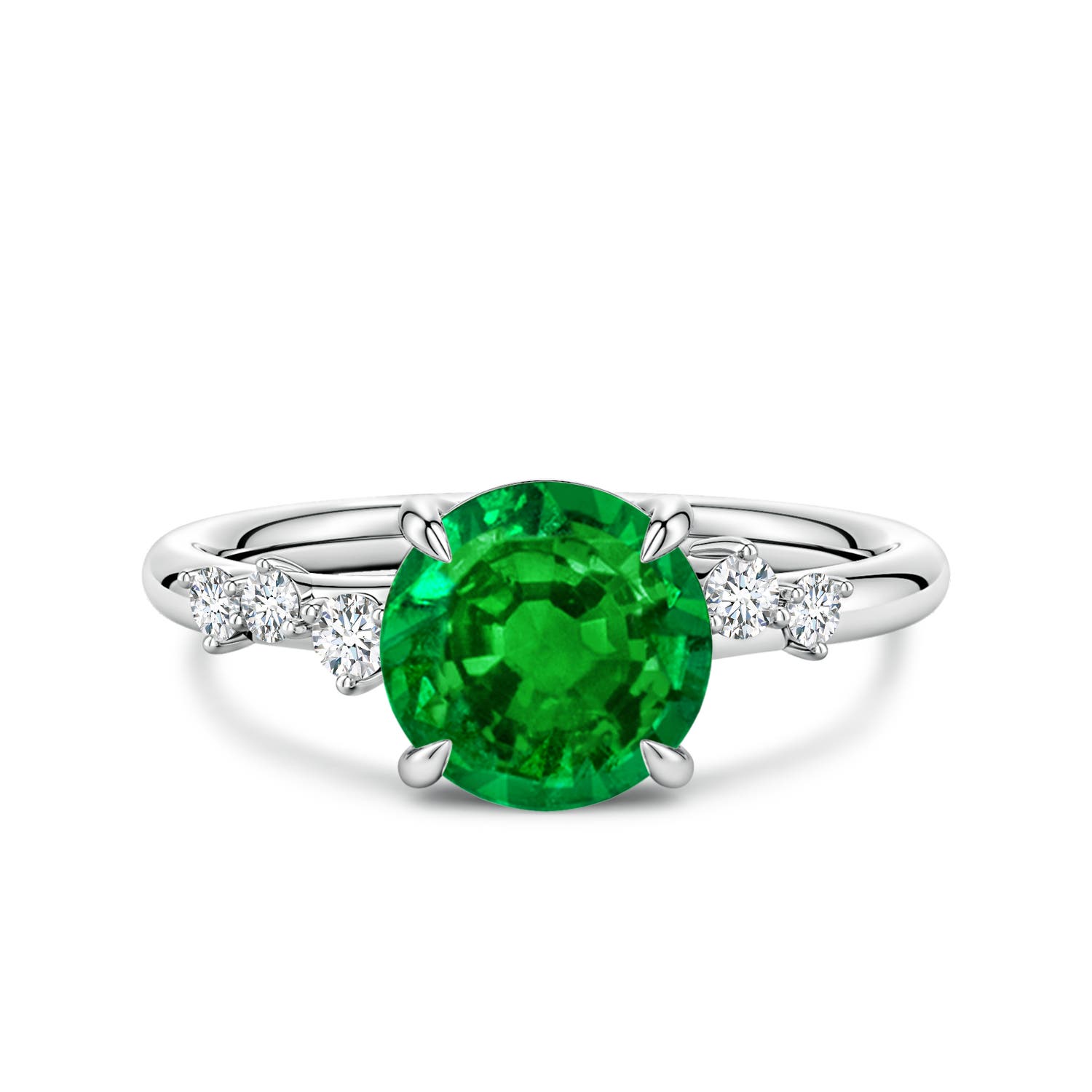 Angara 1.75 Carats Round Lab-Grown Emerald Engagement Ring with Scattered Accents in Platinum