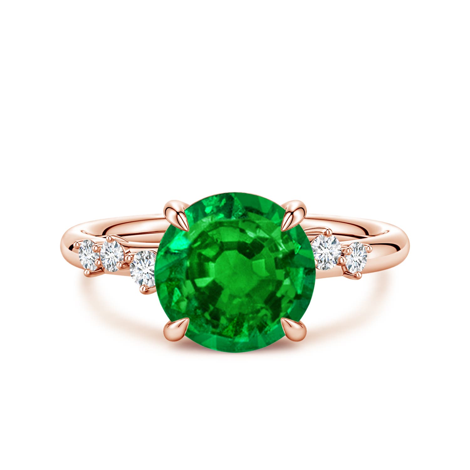 Angara 2.5 Carats Round Lab-Grown Emerald Engagement Ring with Scattered Accents in 18K Rose Gold