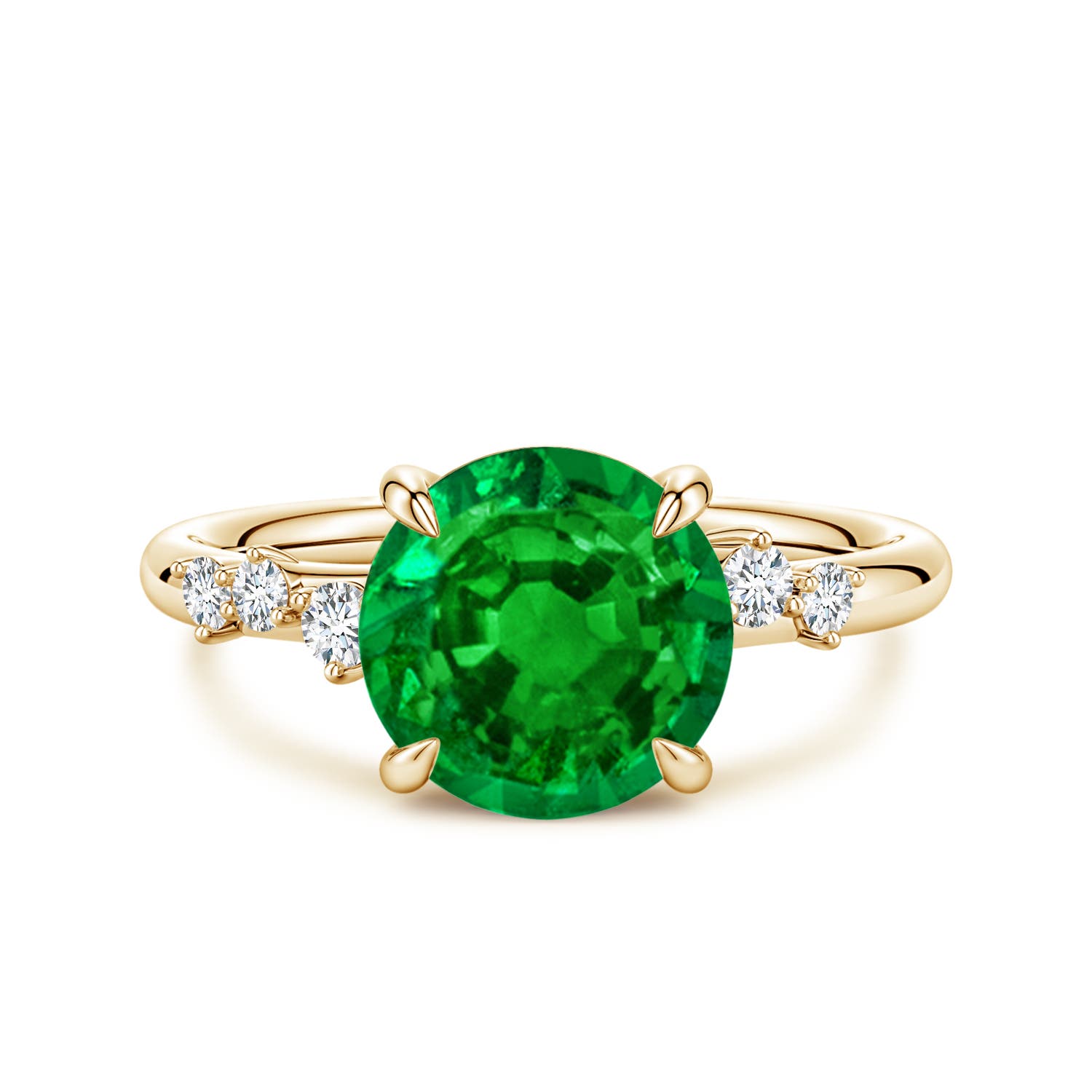 Angara 2.5 Carats Round Lab-Grown Emerald Engagement Ring with Scattered Accents in 18K Yellow Gold