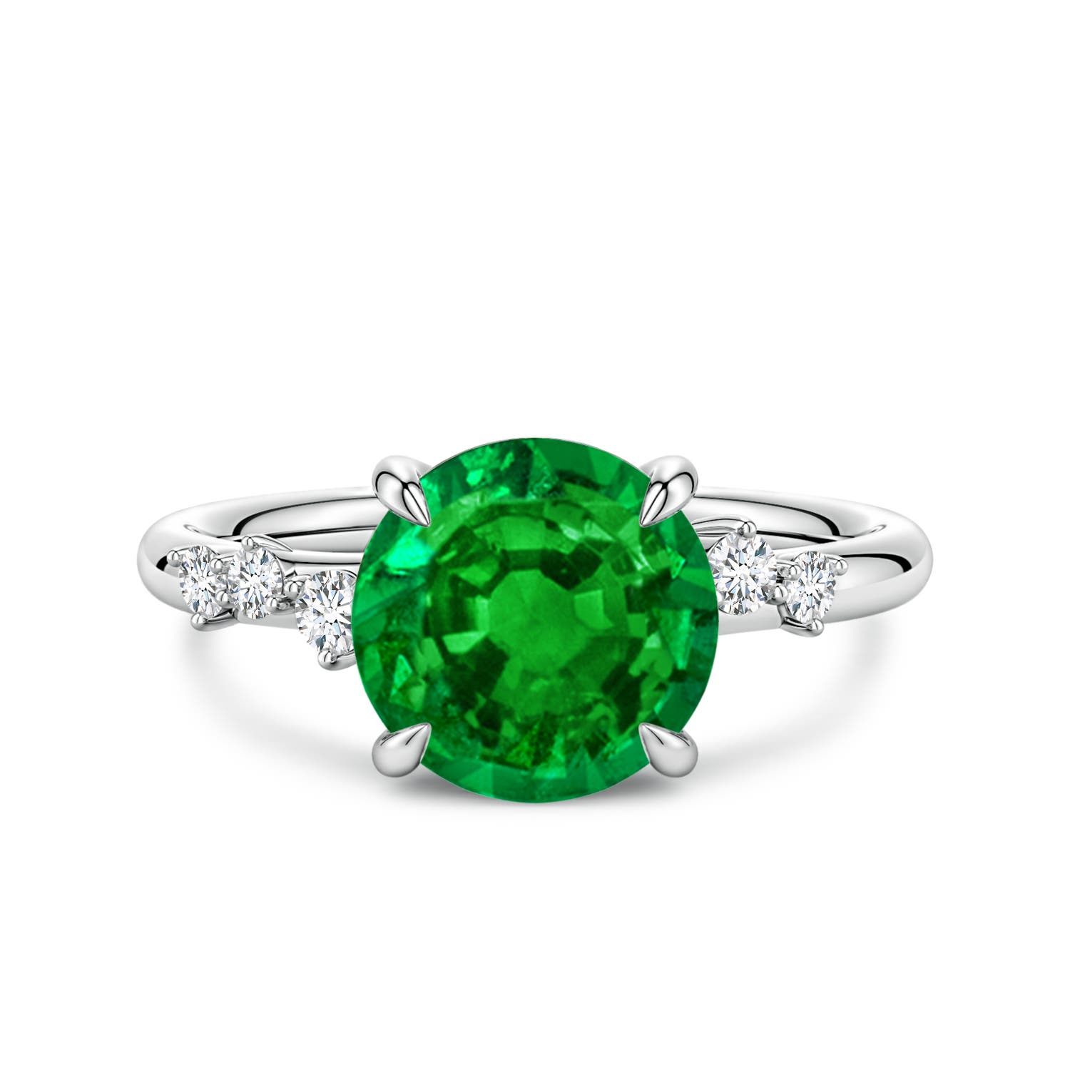 Angara 2.5 Carats Round Lab-Grown Emerald Engagement Ring with Scattered Accents in Platinum