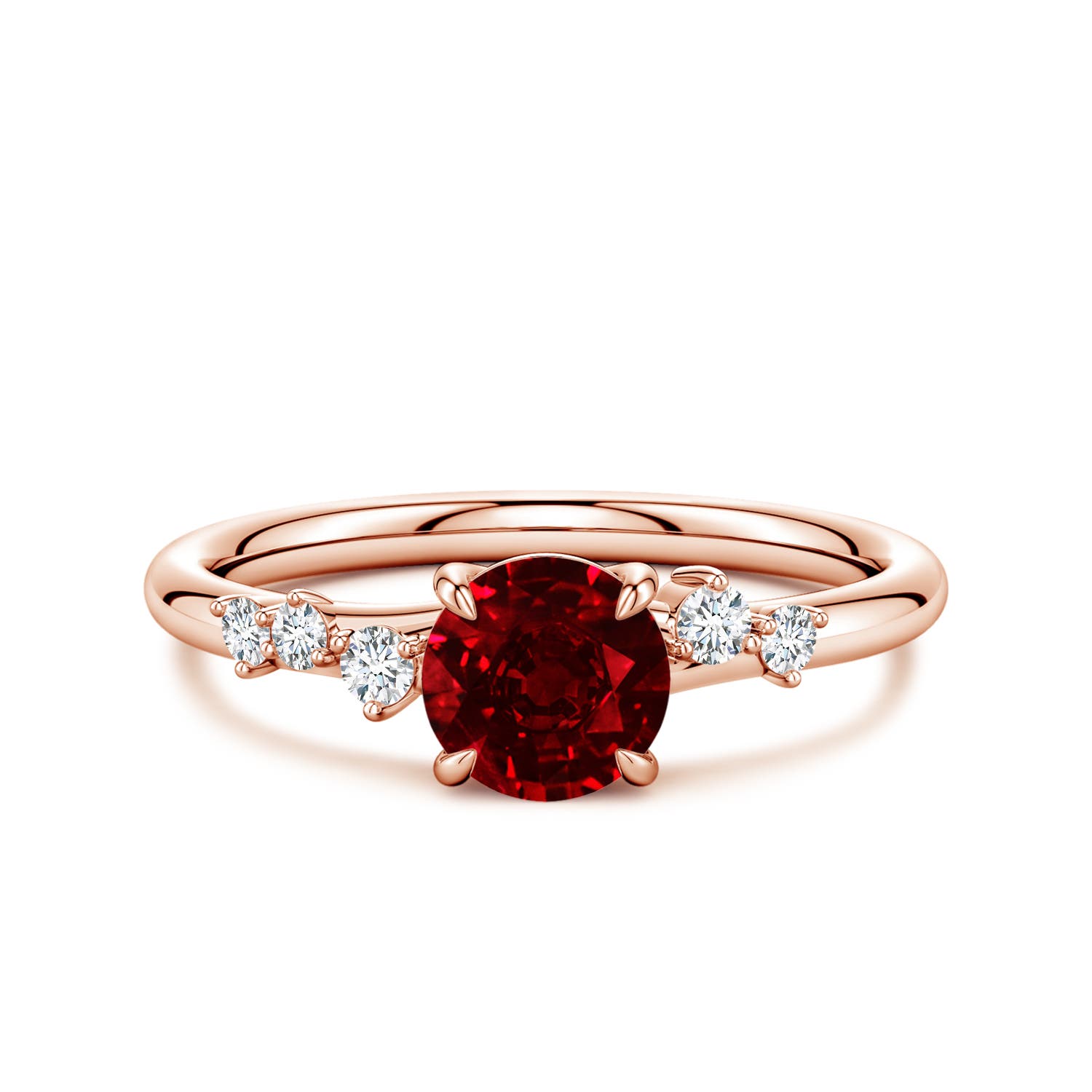 Angara 1.0 Carat Round Lab-Grown Ruby Engagement Ring with Scattered Accents in 18K Rose Gold