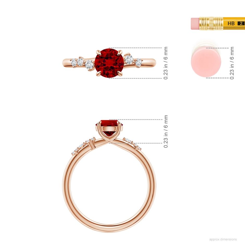 6mm Labgrown Round Lab-Grown Ruby Engagement Ring with Scattered Accents in 18K Rose Gold ruler