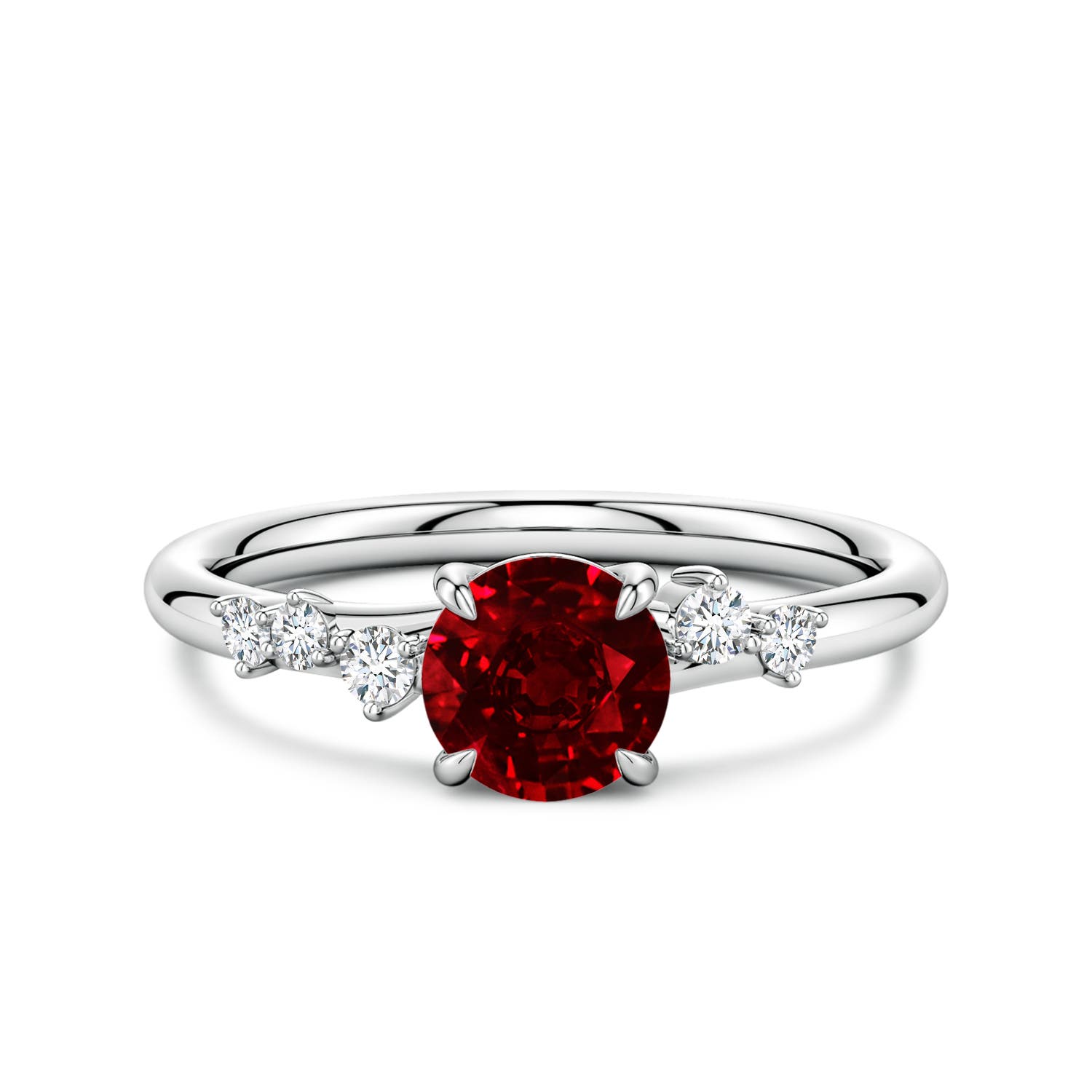 6mm Labgrown Round Lab-Grown Ruby Engagement Ring with Scattered Accents in 18K White Gold