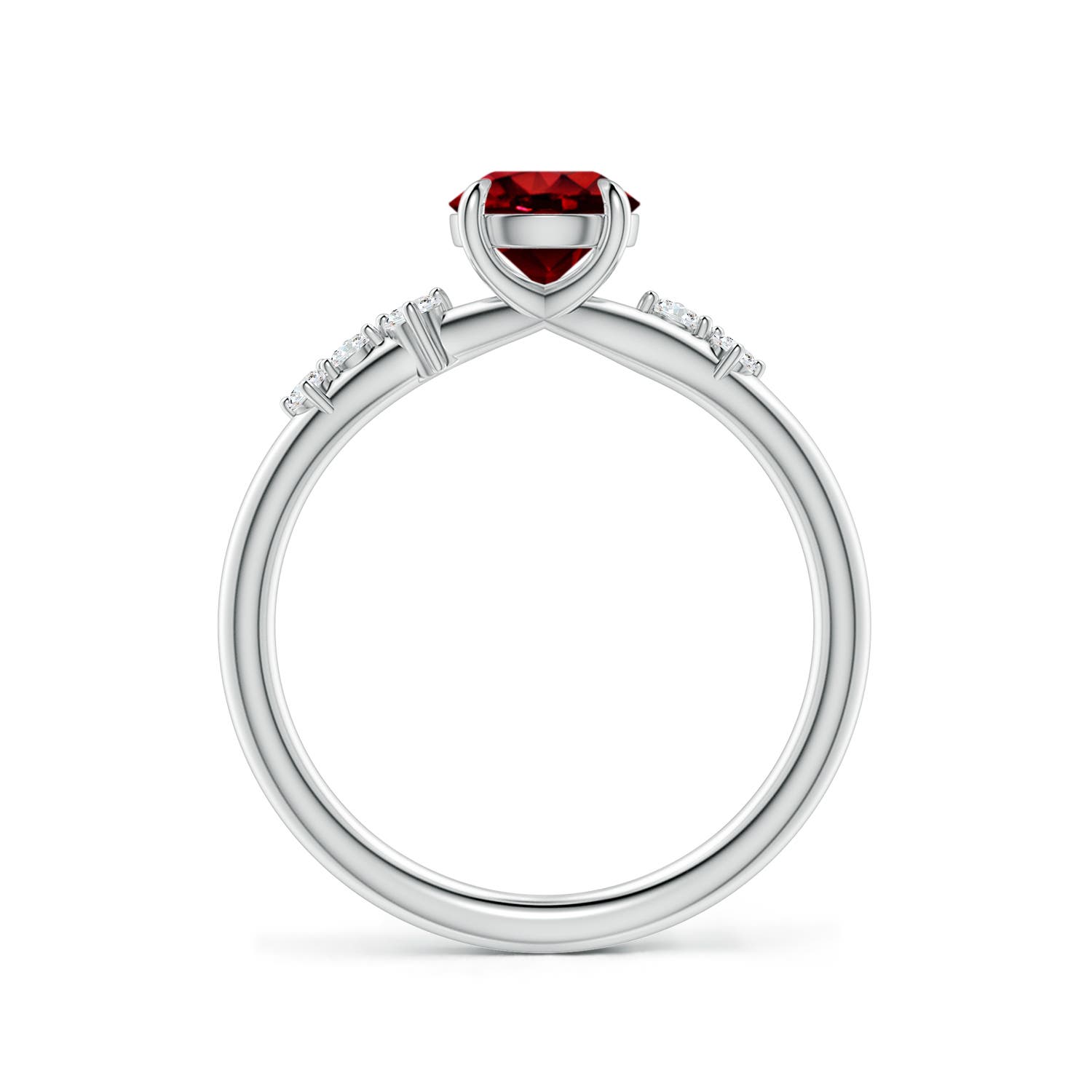 6mm Labgrown Round Lab-Grown Ruby Engagement Ring with Scattered Accents in 18K White Gold