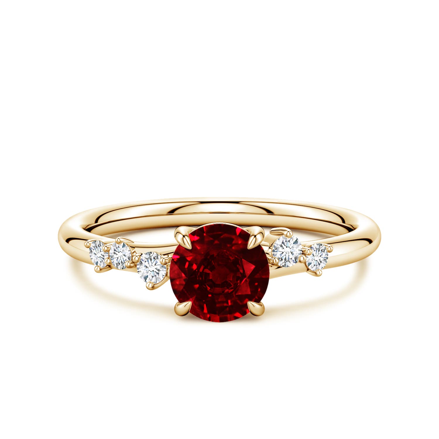 6mm Labgrown Round Lab-Grown Ruby Engagement Ring with Scattered Accents in 18K Yellow Gold