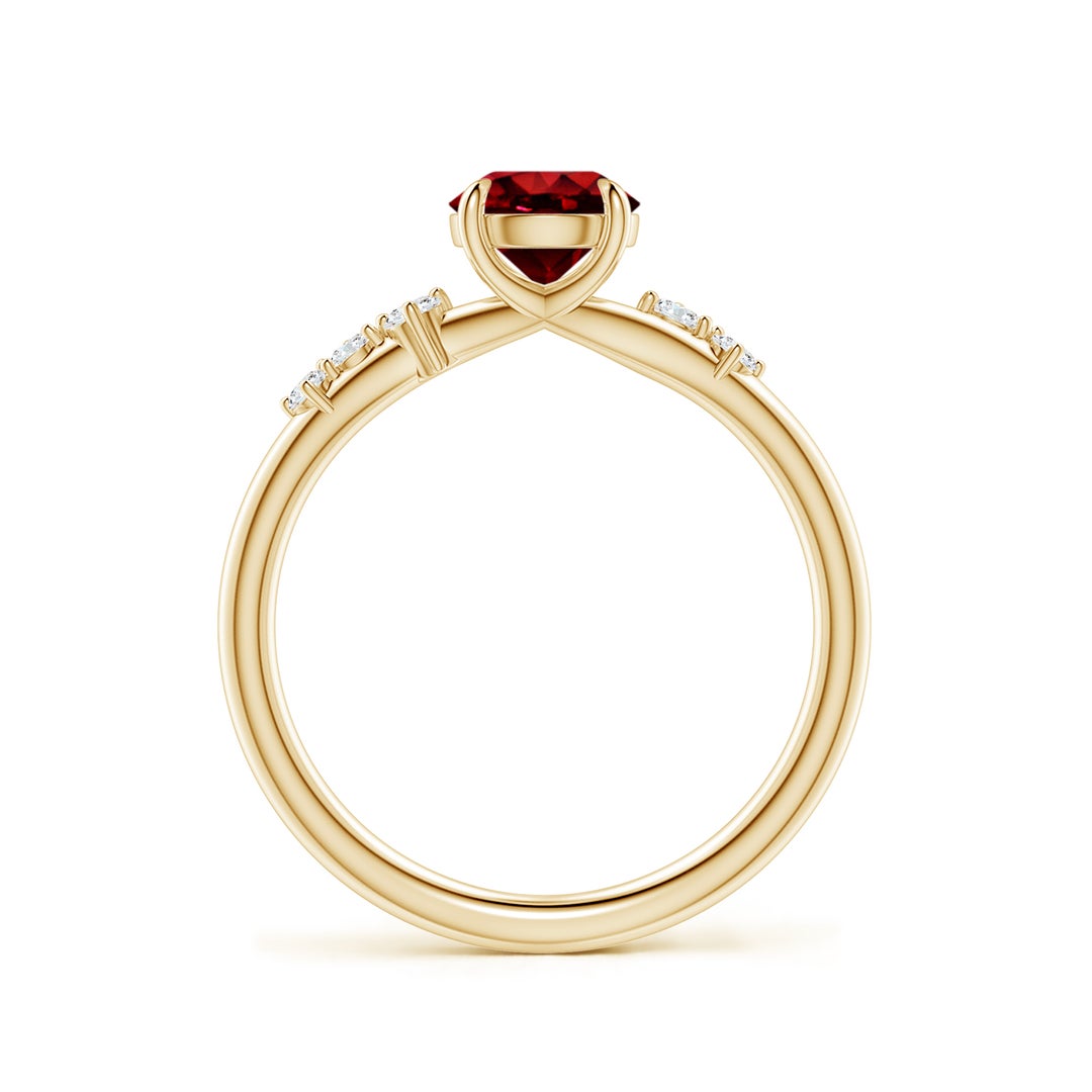 6mm Labgrown Round Lab-Grown Ruby Engagement Ring with Scattered Accents in Yellow Gold - side 3