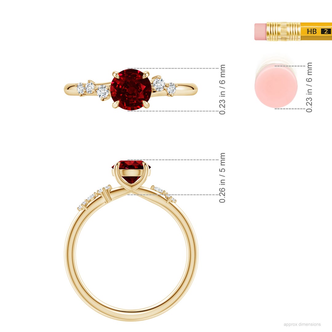 6mm Labgrown Round Lab-Grown Ruby Engagement Ring with Scattered Accents in Yellow Gold - ruler