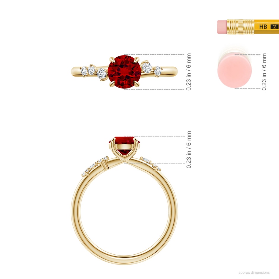 6mm Labgrown Round Lab-Grown Ruby Engagement Ring with Scattered Accents in Yellow Gold ruler