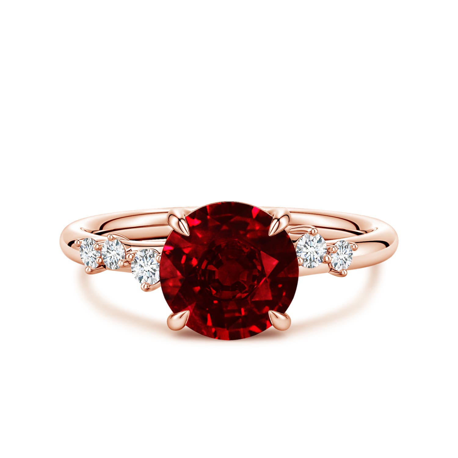 Angara 2.1 Carats Round Lab-Grown Ruby Engagement Ring with Scattered Accents in 18K Rose Gold