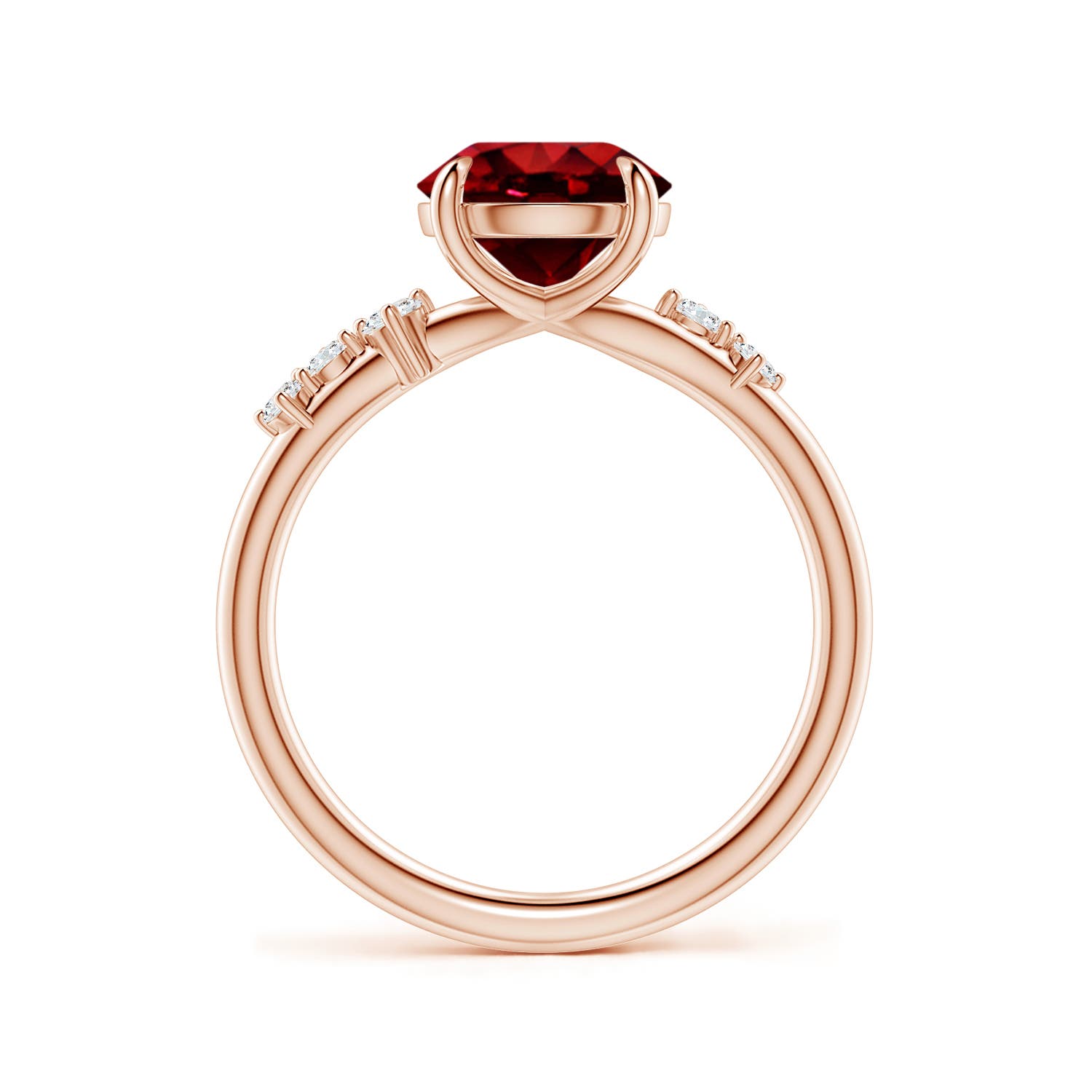 8mm Labgrown Round Lab-Grown Ruby Engagement Ring with Scattered Accents in 18K Rose Gold
