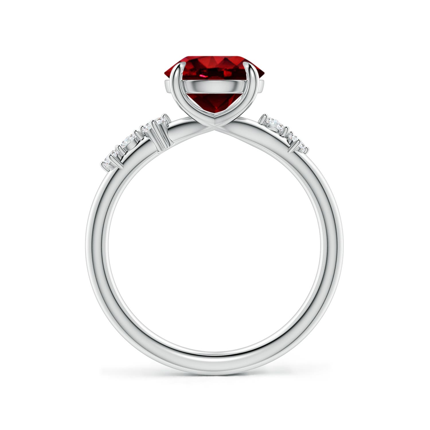 8mm Labgrown Round Lab-Grown Ruby Engagement Ring with Scattered Accents in 18K White Gold