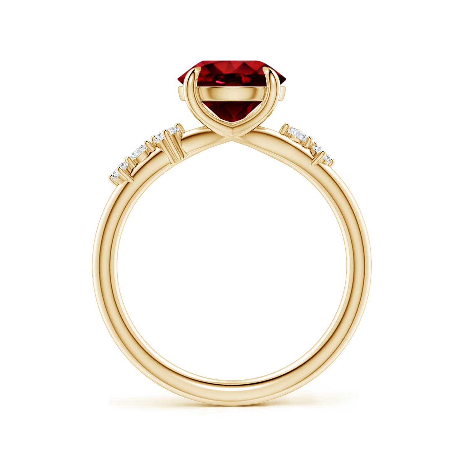 8mm Labgrown Round Lab-Grown Ruby Engagement Ring with Scattered Accents in 18K Yellow Gold