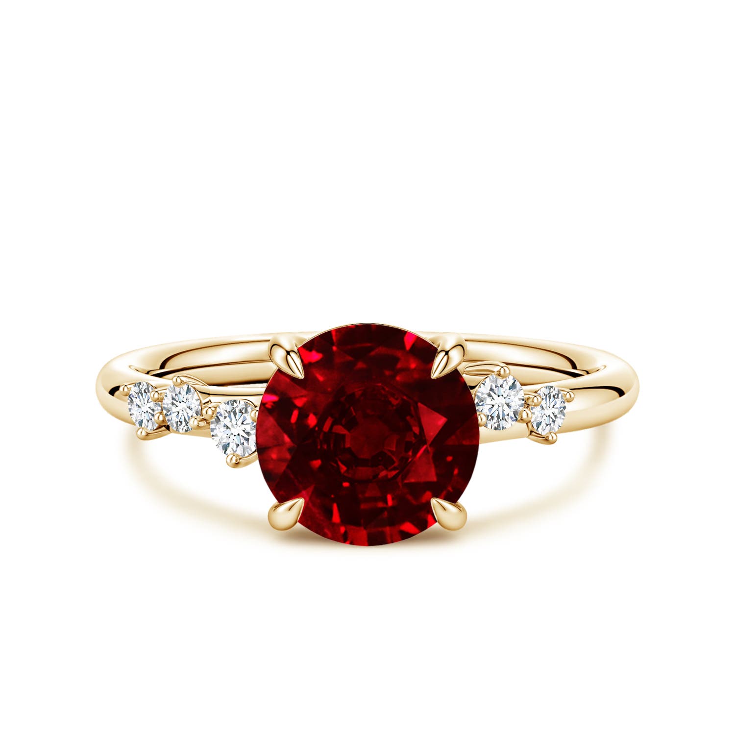 Angara 2.1 Carats Round Lab-Grown Ruby Engagement Ring with Scattered Accents in 14K Yellow Gold