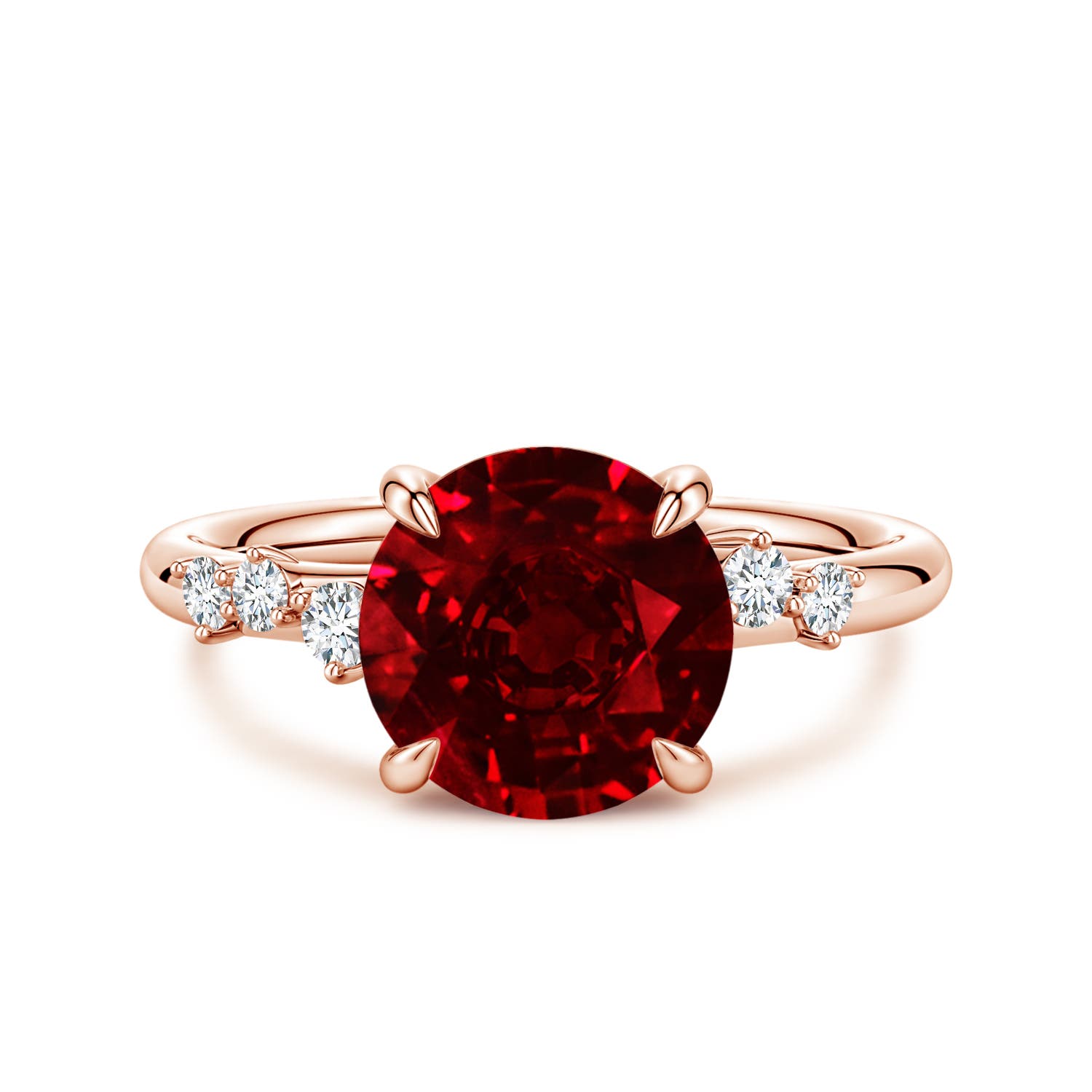 Angara 3.57 Carats Round Lab-Grown Ruby Engagement Ring with Scattered Accents in 10K Rose Gold