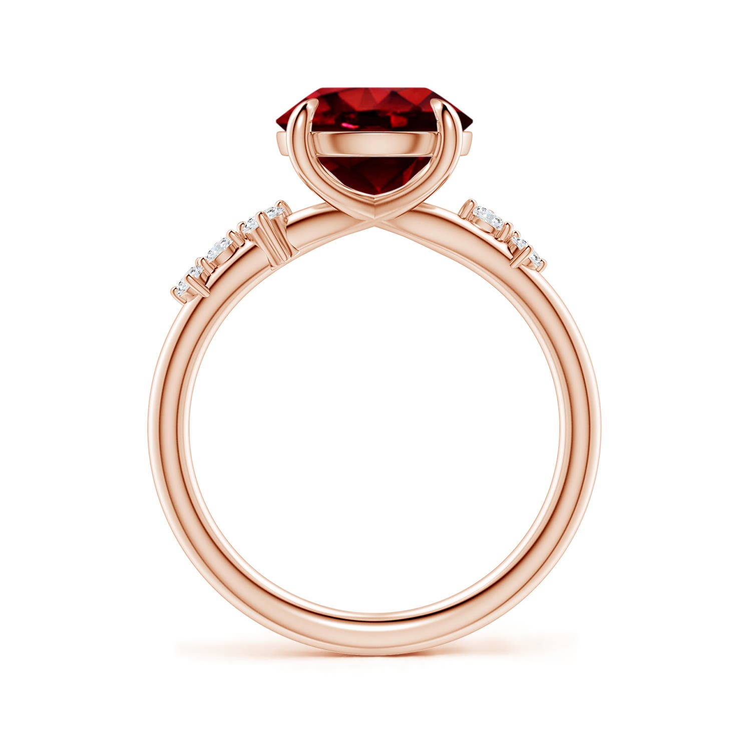 9mm Labgrown Round Lab-Grown Ruby Engagement Ring with Scattered Accents in Rose Gold