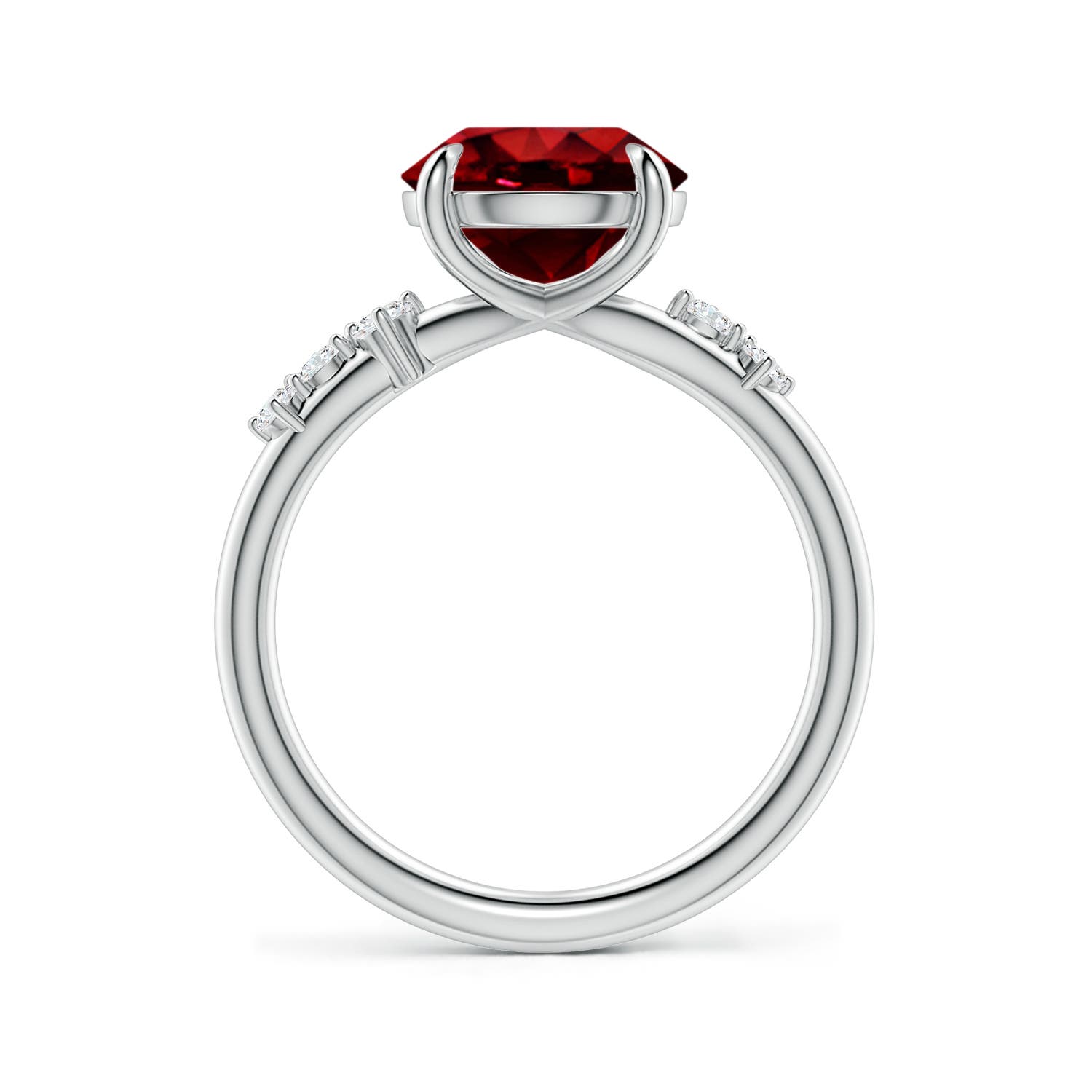 9mm Labgrown Round Lab-Grown Ruby Engagement Ring with Scattered Accents in White Gold