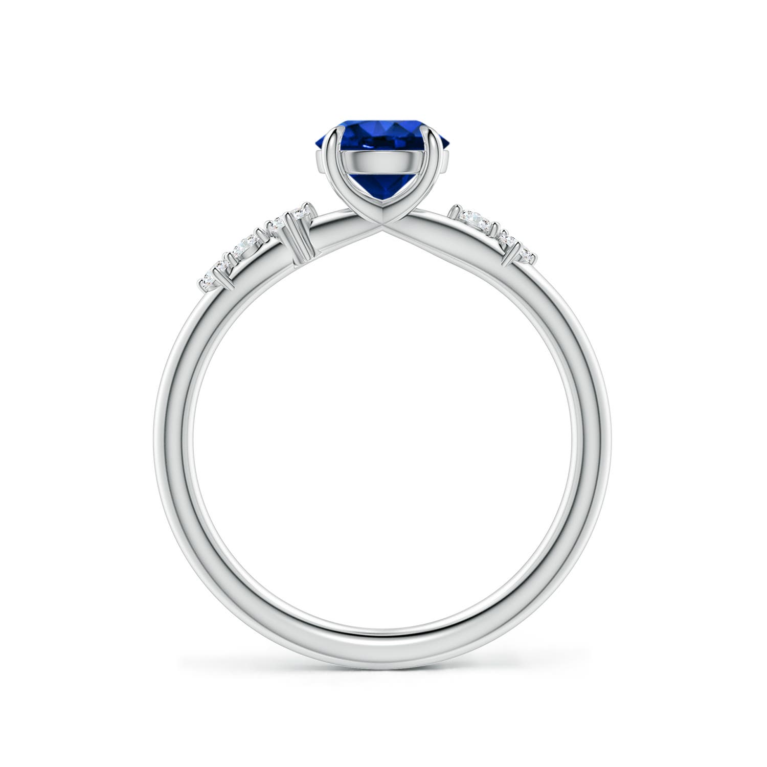 6mm Labgrown Round Lab-Grown Blue Sapphire Engagement Ring with Scattered Accents in 18K White Gold
