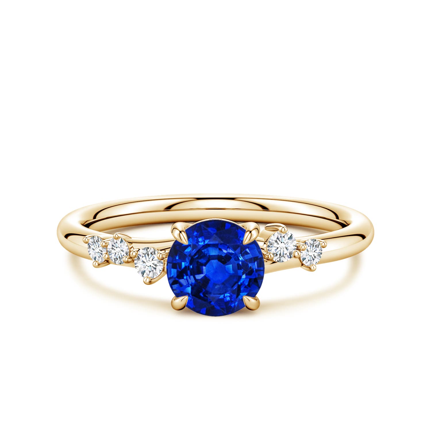 Angara 1.0 Carat Round Lab-Grown Blue Sapphire Engagement Ring with Scattered Accents in 18K Yellow Gold