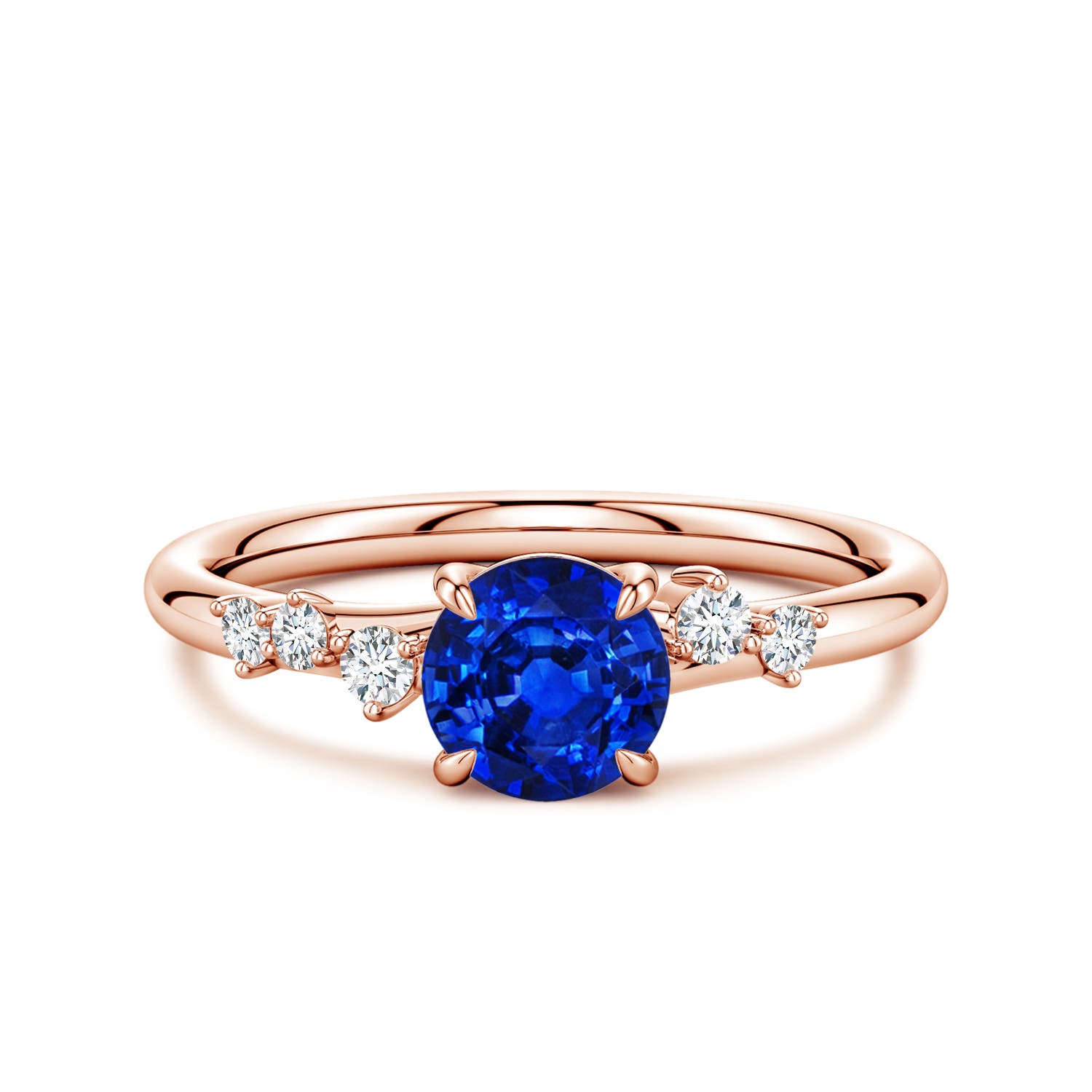 Angara 1.0 Carat Round Lab-Grown Blue Sapphire Engagement Ring with Scattered Accents in 14K Rose Gold