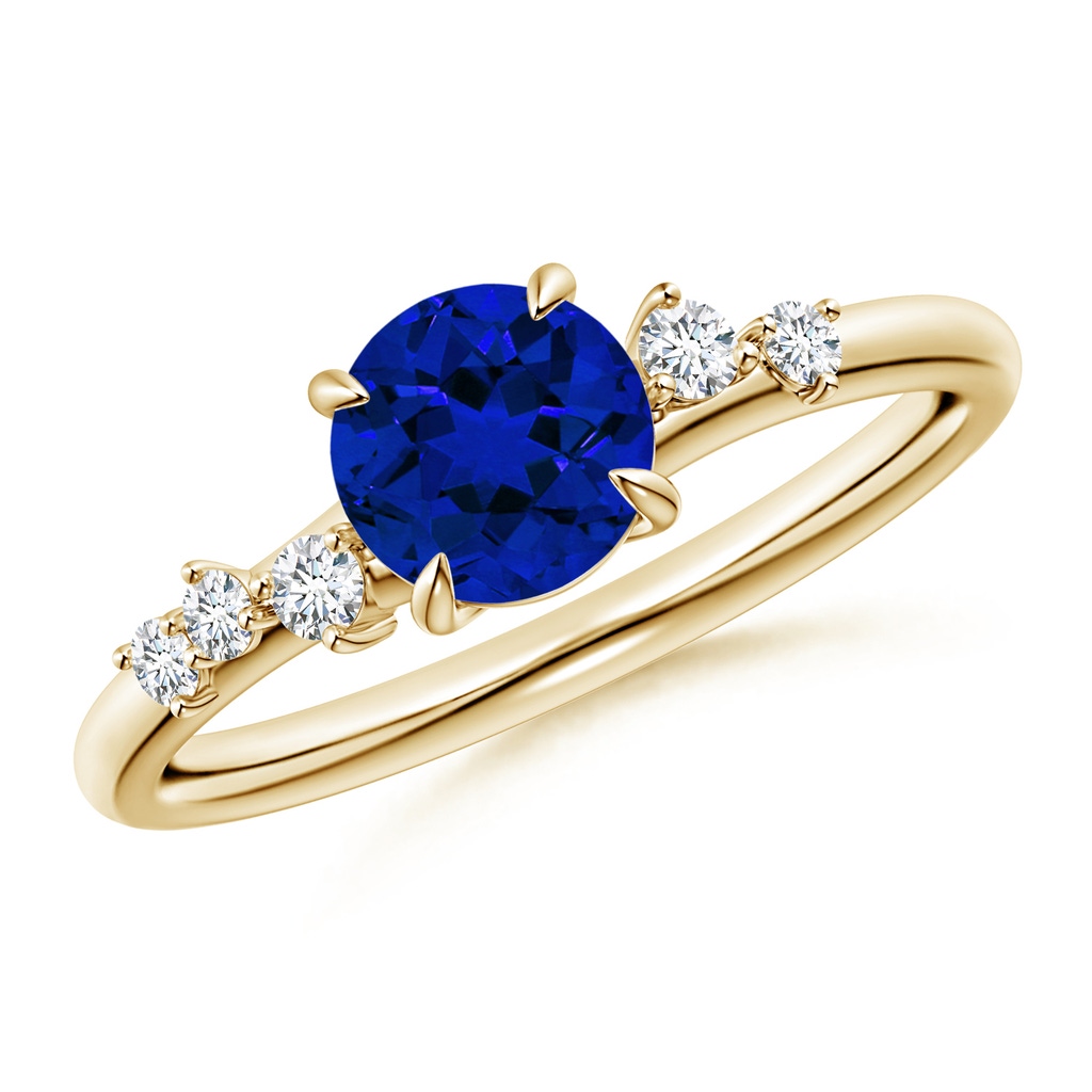 6mm Labgrown Round Lab-Grown Blue Sapphire Engagement Ring with Scattered Accents in Yellow Gold