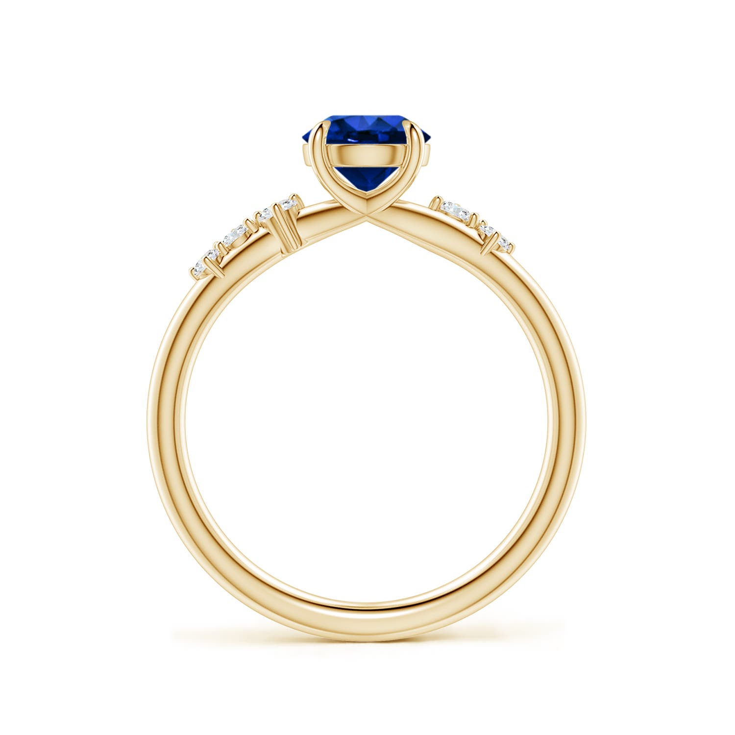 6mm Labgrown Round Lab-Grown Blue Sapphire Engagement Ring with Scattered Accents in Yellow Gold - side 3
