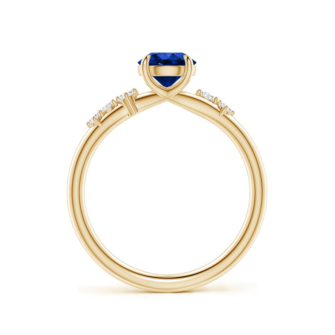 6mm Labgrown Round Lab-Grown Blue Sapphire Engagement Ring with Scattered Accents in Yellow Gold - side 3