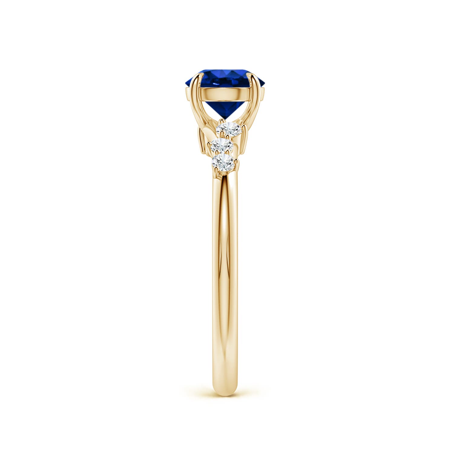 6mm Labgrown Round Lab-Grown Blue Sapphire Engagement Ring with Scattered Accents in Yellow Gold - side 4