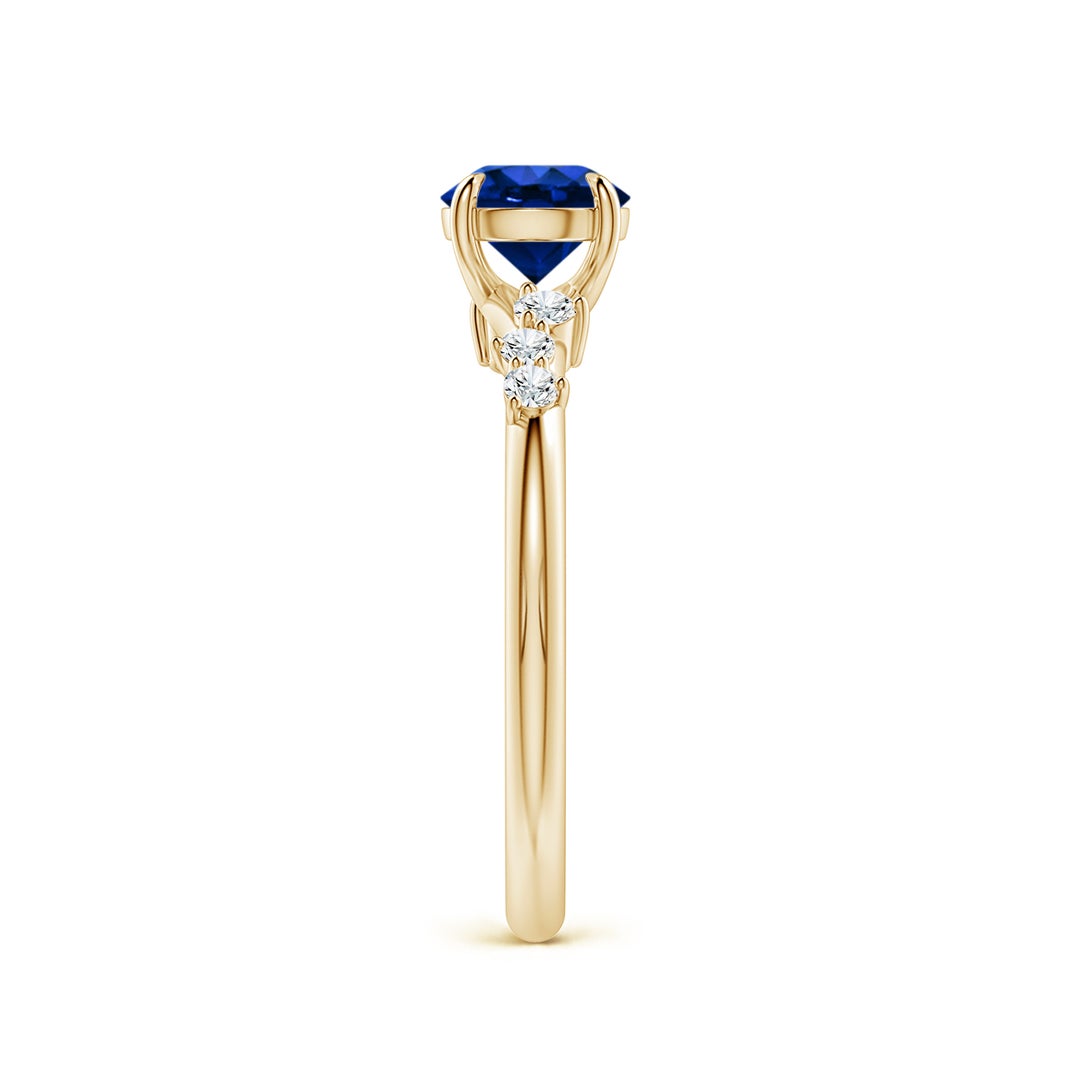 6mm Labgrown Round Lab-Grown Blue Sapphire Engagement Ring with Scattered Accents in Yellow Gold - side 4