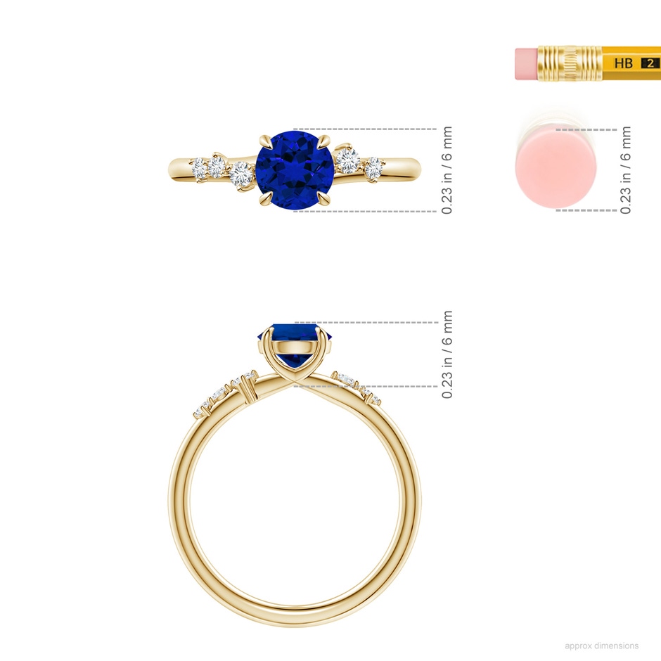 6mm Labgrown Round Lab-Grown Blue Sapphire Engagement Ring with Scattered Accents in Yellow Gold ruler